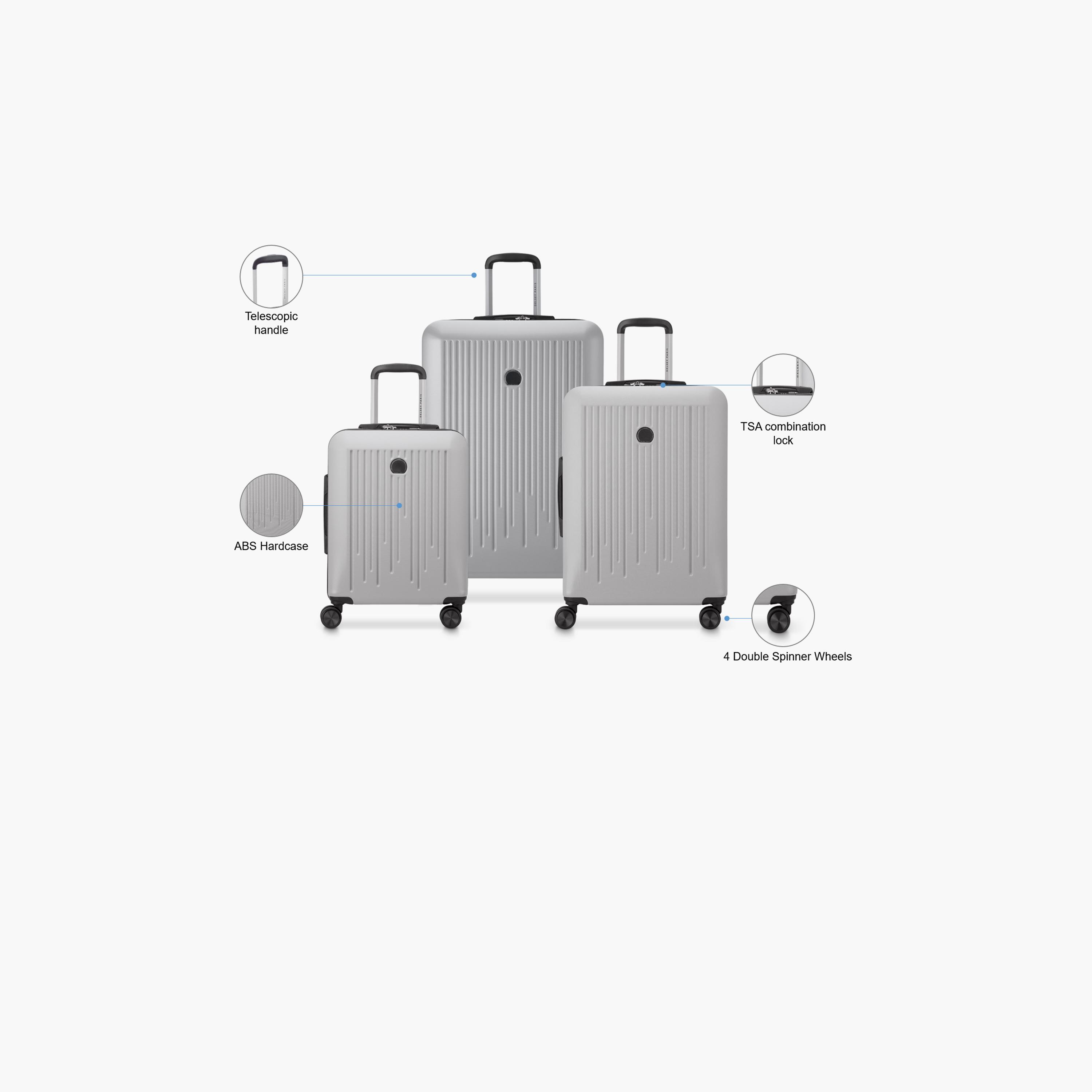 Delsey Paris Christine Hardside Expendable Double Wheel Luggage Trolley Suitcase 3pcs set (L+M+S) 55/70/82 CM strom grey-travel-luggagesandbags-luggage-image-2