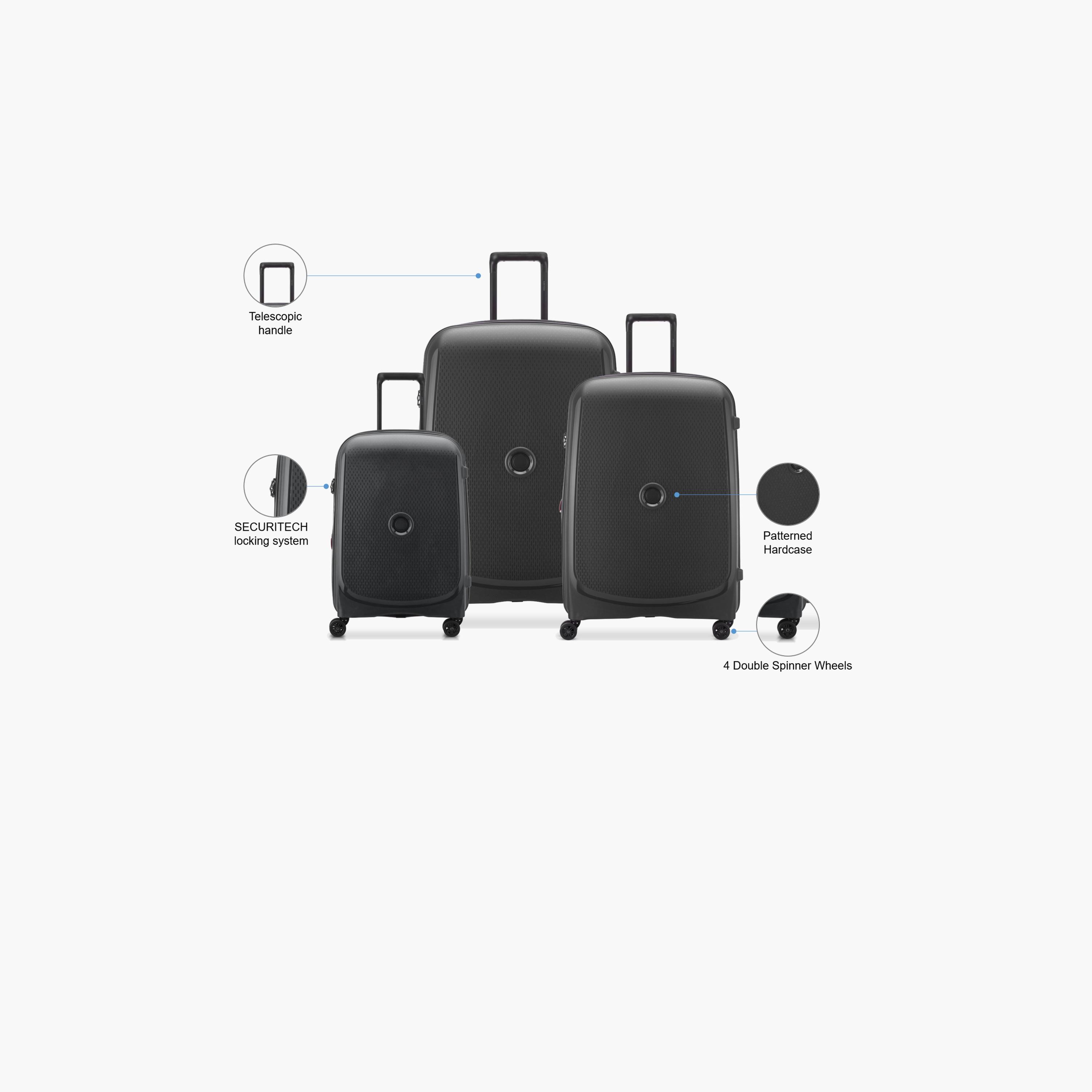 Delsey Paris Belmont + Hardcase Double Wheel Luggage Suitcase 3pcs set (L+M+S) 55/71/83 CM Black-travel-luggagesandbags-luggage-image-2