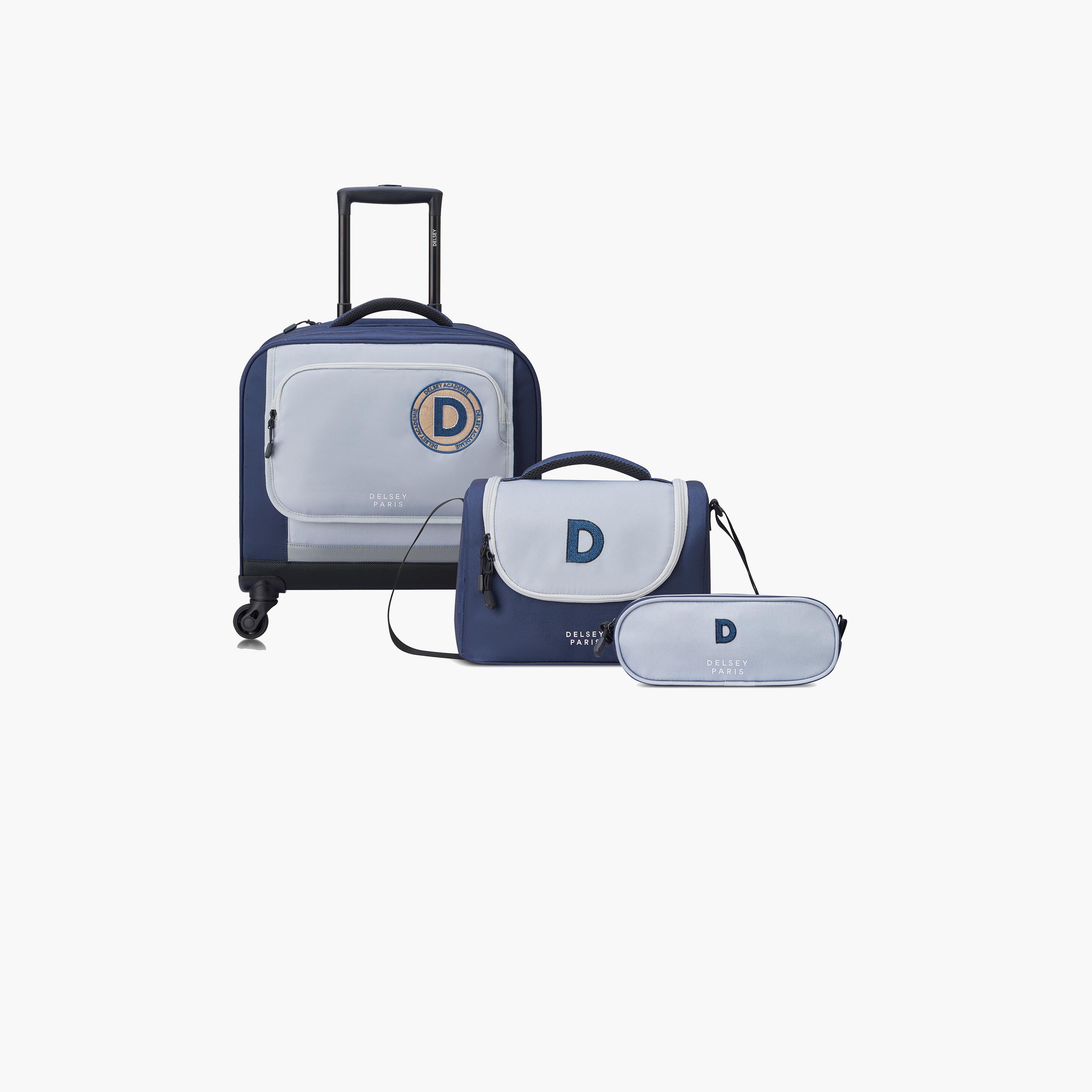 Delsey Paris Academie BTS Collection 2024 3-Piece Set Wheel School Bag, Lunch Bag, Pencil Case Light Grey-school-bagsandbackpacks-sets-image-1