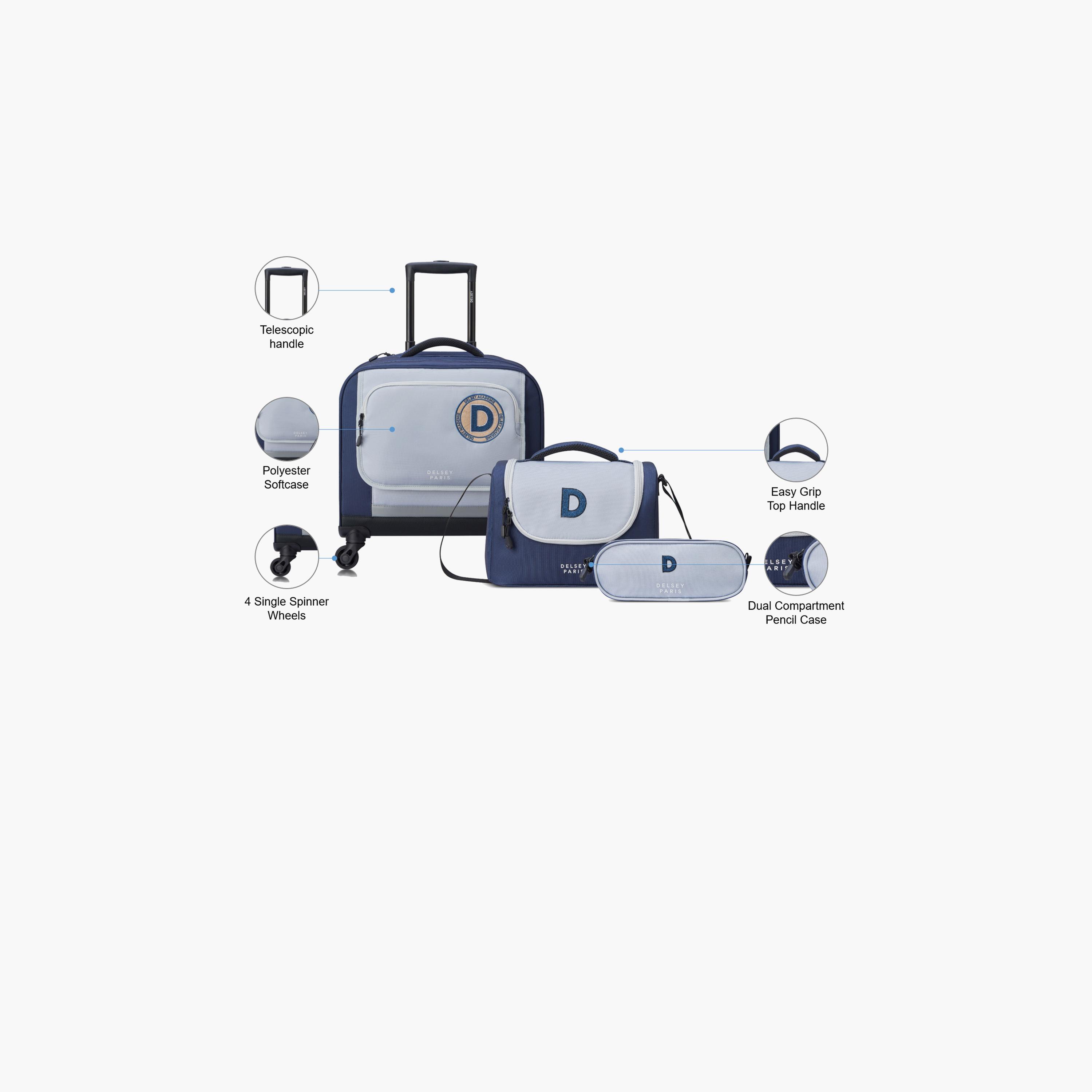 Delsey Paris Academie BTS Collection 2024 3-Piece Set Wheel School Bag, Lunch Bag, Pencil Case Light Grey-school-bagsandbackpacks-sets-image-2