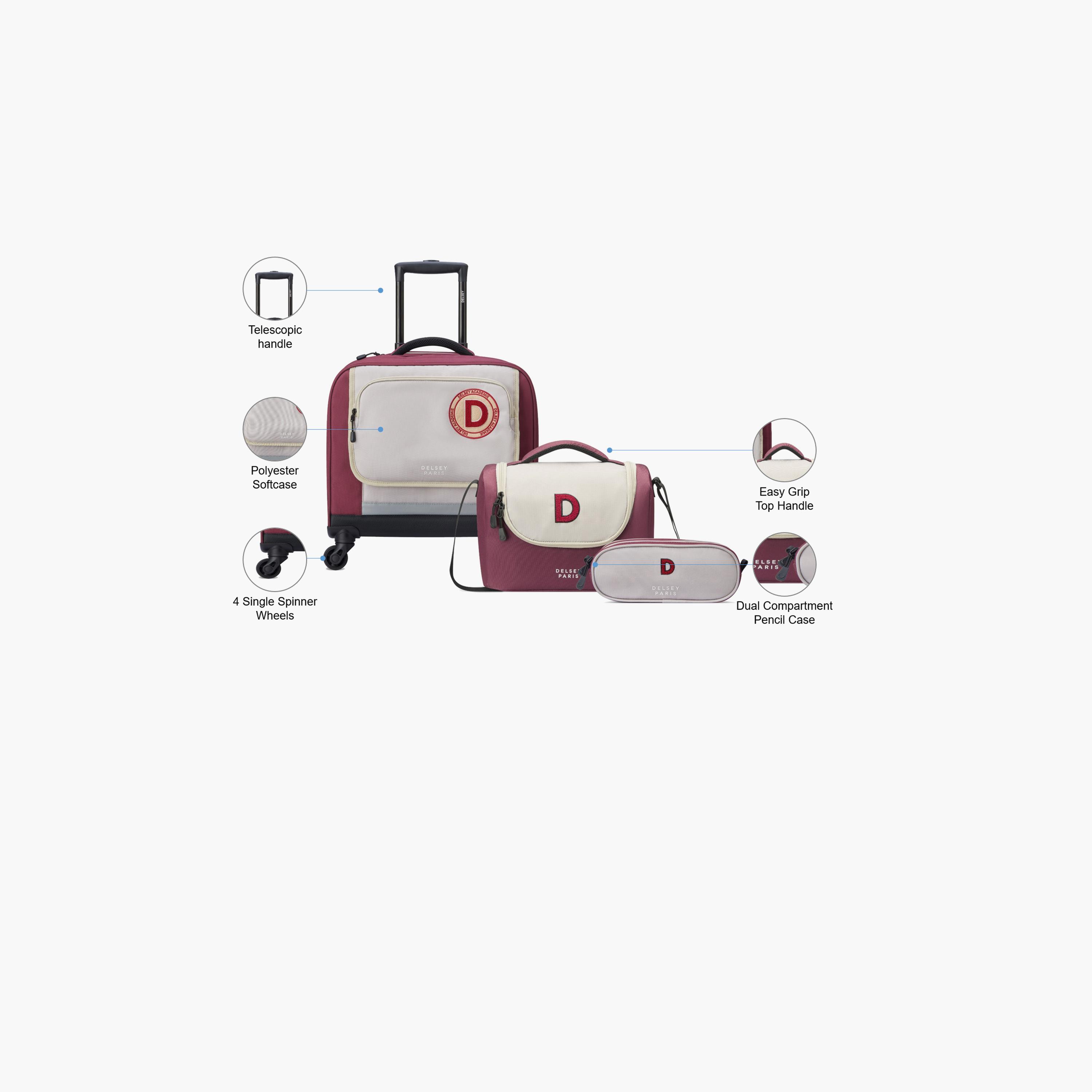 Delsey Paris Academie BTS Collection 2024 3-Piece Set Wheel School Bag, Lunch Bag, Pencil Case Beige-school-bagsandbackpacks-sets-image-2
