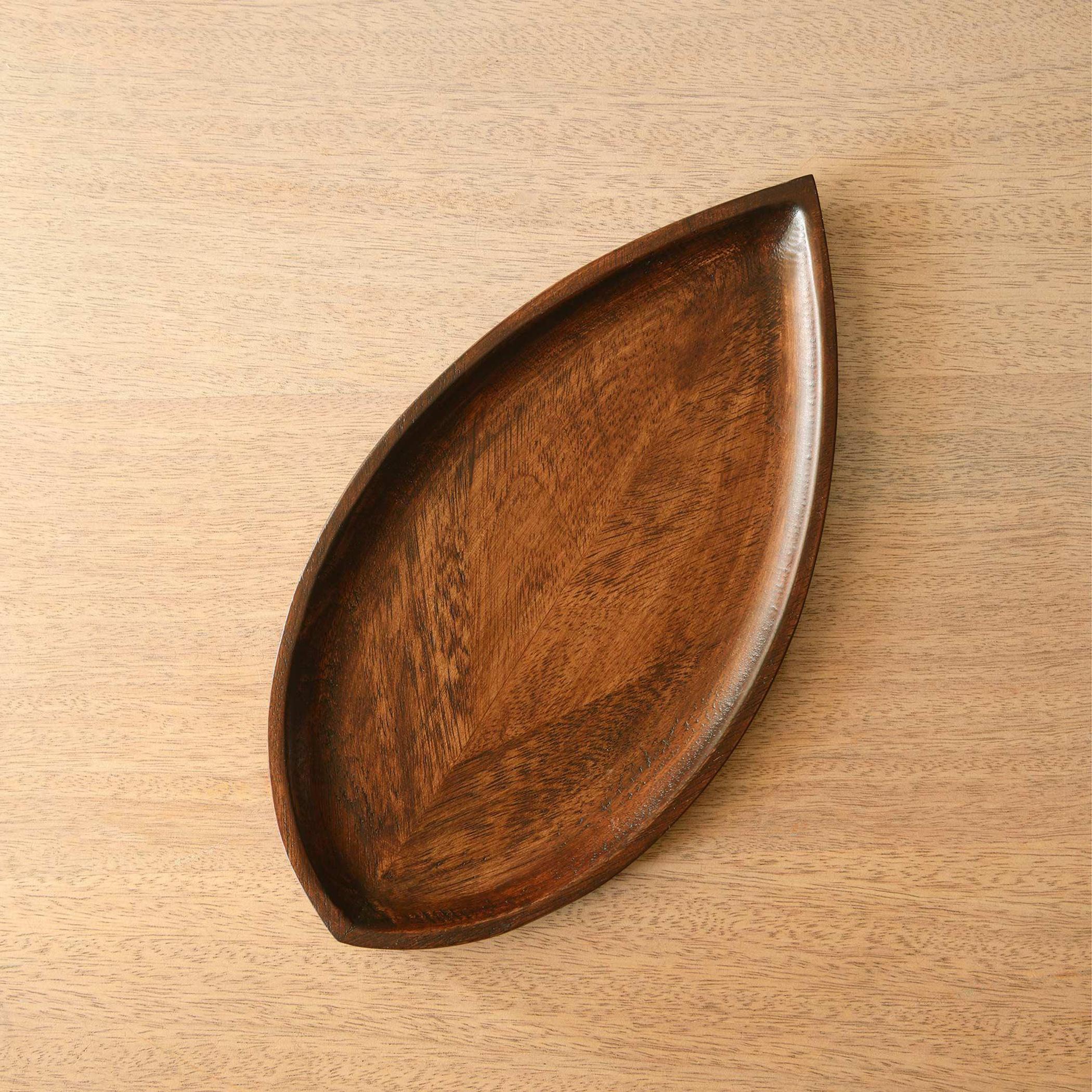 Ellementary Leaf Shaped Wooden Platter - 27x14 cms-household-dining-serveware-servingplatters-image-1