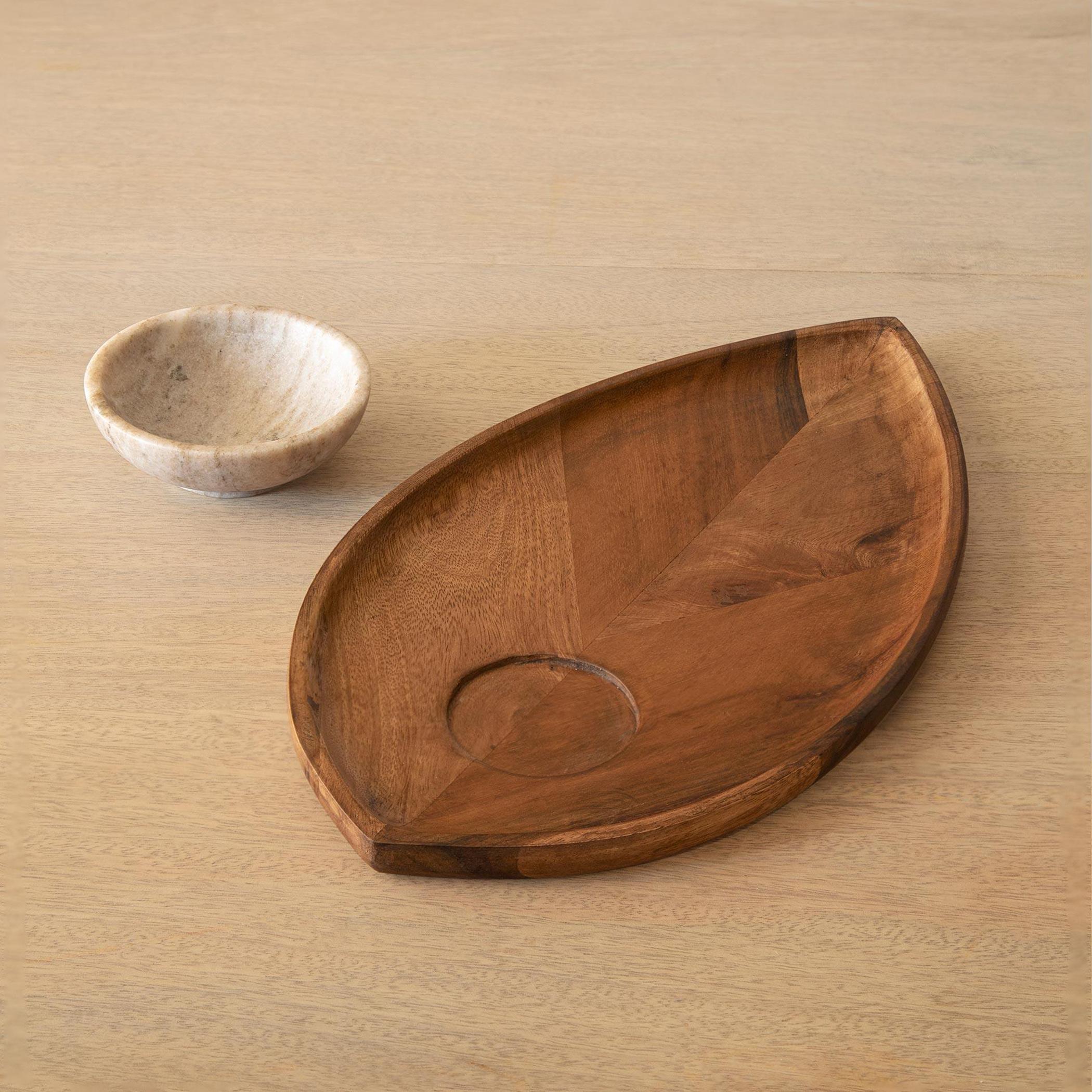 Ellementary Leaf Shaped Wooden Platter - 27x14 cms-household-dining-serveware-servingplatters-image-2