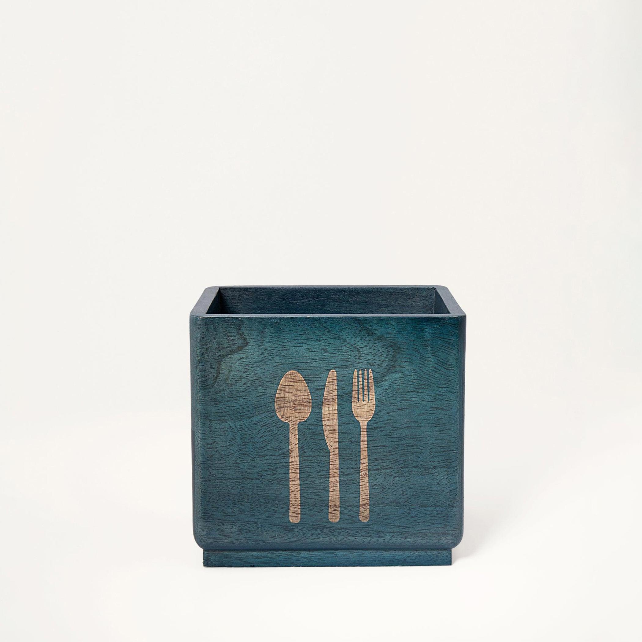 Ellementary Wooden Cutlery Holder - 16x12x15 cms-household-kitchen-kitchenorganising-countertoporganising-image-2