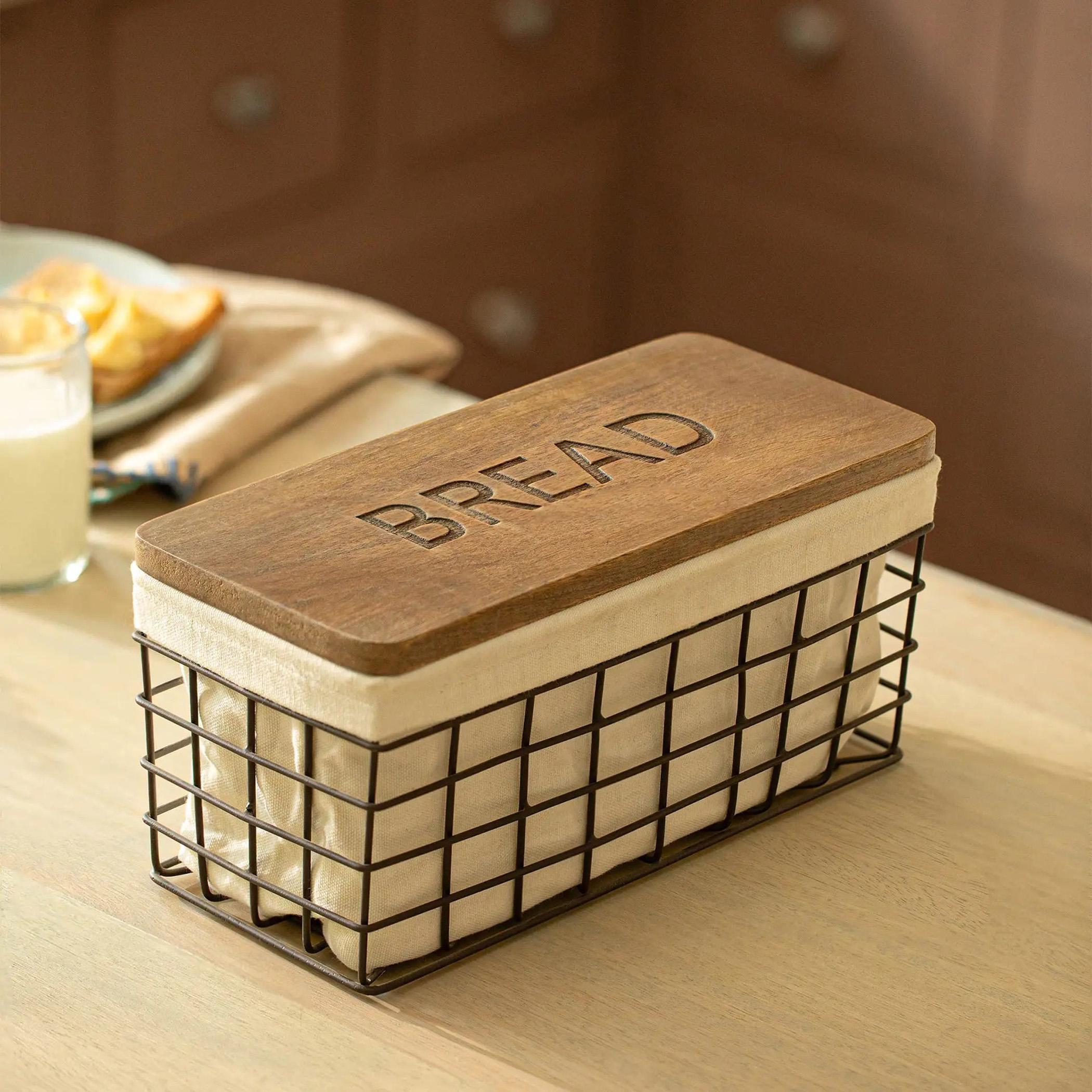Ellementary Twine Wire Bread Box with Fabric Liner and Lid-household-kitchen-kitchentoolsandutensils-foodservingtools-image-2