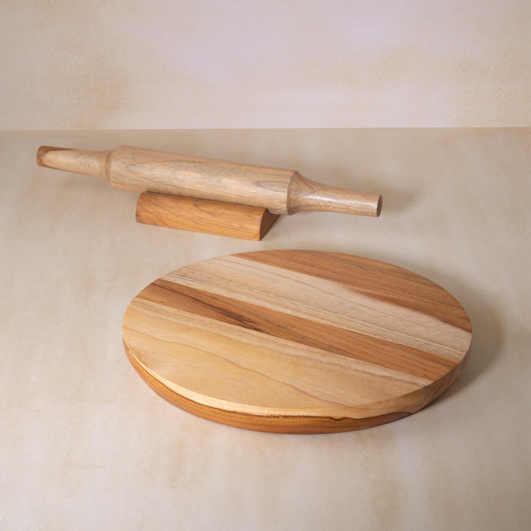 Ellementary Teak Wood Rolling Board and Pin with Stand-household-kitchen-kitchentoolsandutensils-foodpreparationtools-image-1