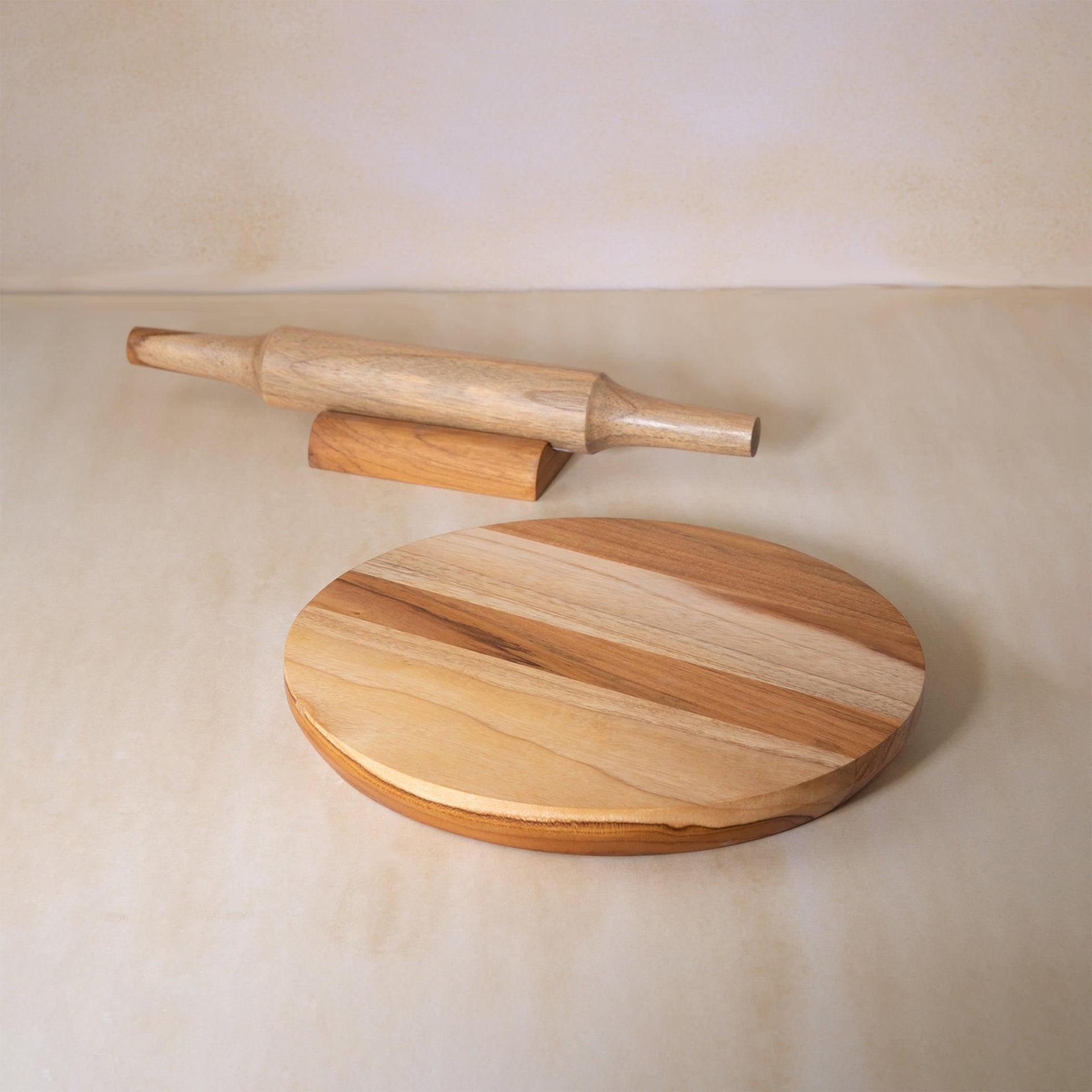 Ellementary Teak Wood Rolling Board and Pin with Stand-household-kitchen-kitchentoolsandutensils-foodpreparationtools-image-3