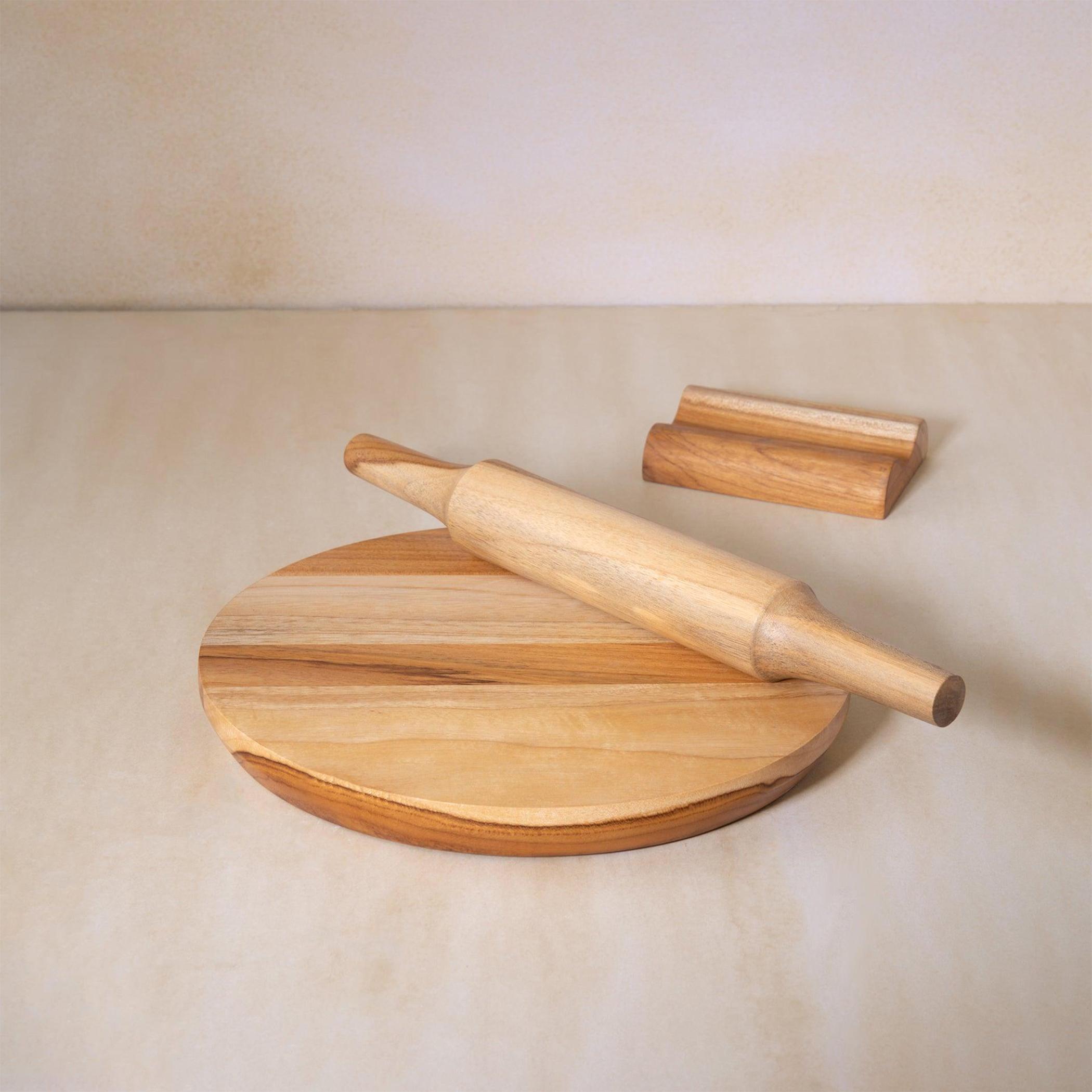 Ellementary Teak Wood Rolling Board and Pin with Stand-household-kitchen-kitchentoolsandutensils-foodpreparationtools-image-4