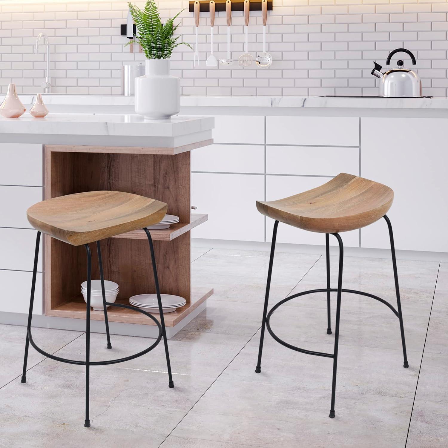 Wooden Top 2-Piece Bar Stool Set - 40x49x64 cms-furniture-livingroom-sideandendtables-image-1