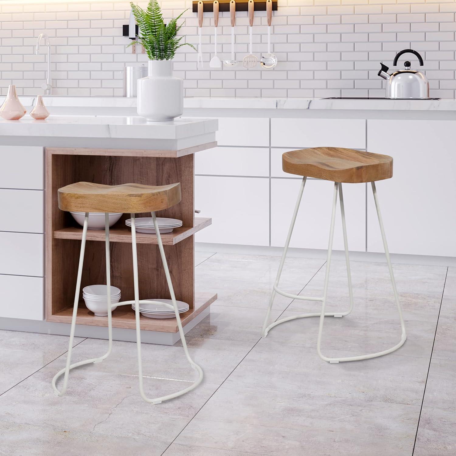 Wooden Seat 2-Piece Saddle Bar Stool Set-furniture-livingroom-sideandendtables-image-1