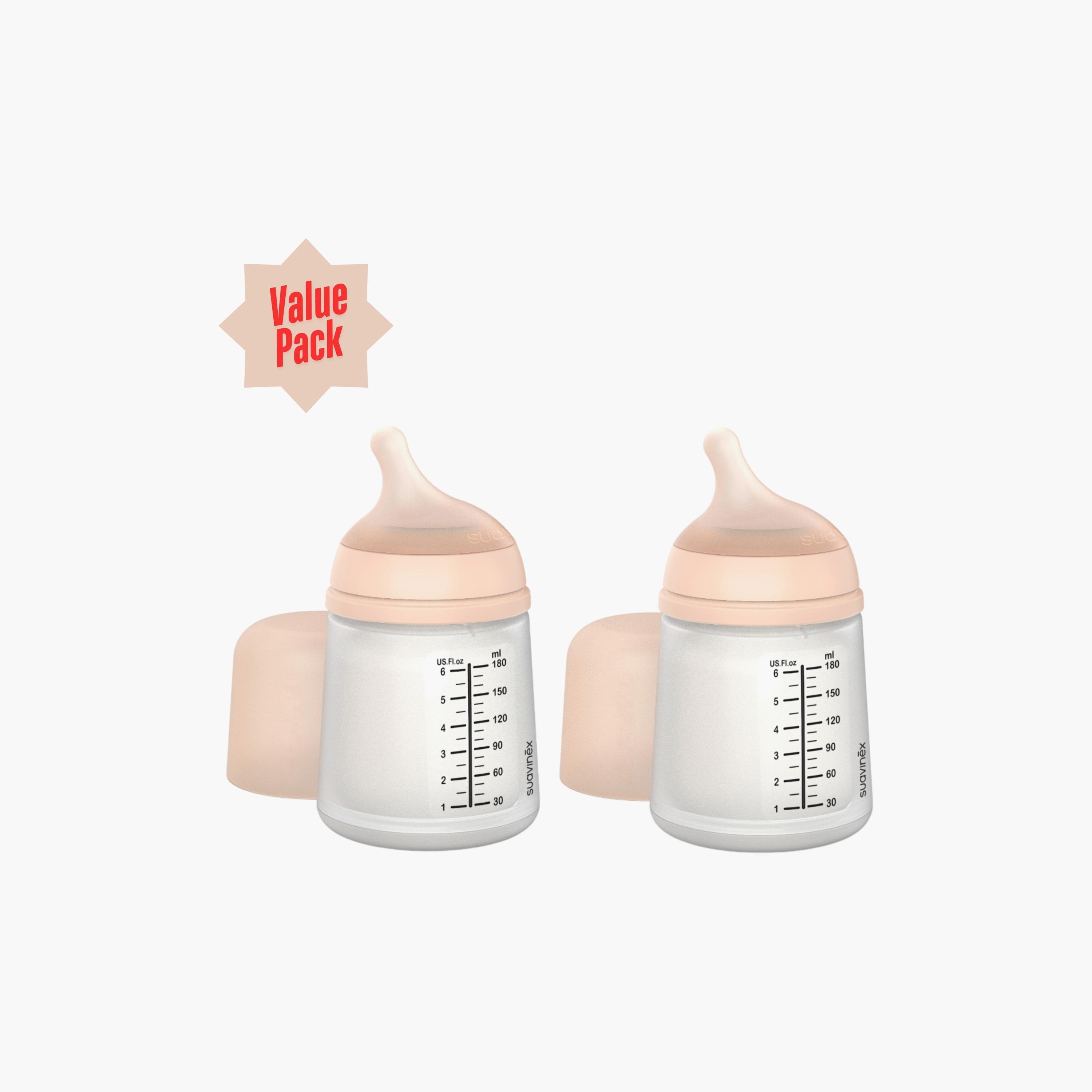Suavinex ZeroZero Breastfeeding Bottle SU Fair, 180ml L3 - Pack Of 2-baby-feeding-feedingbottles-bottlesandteats-image-1