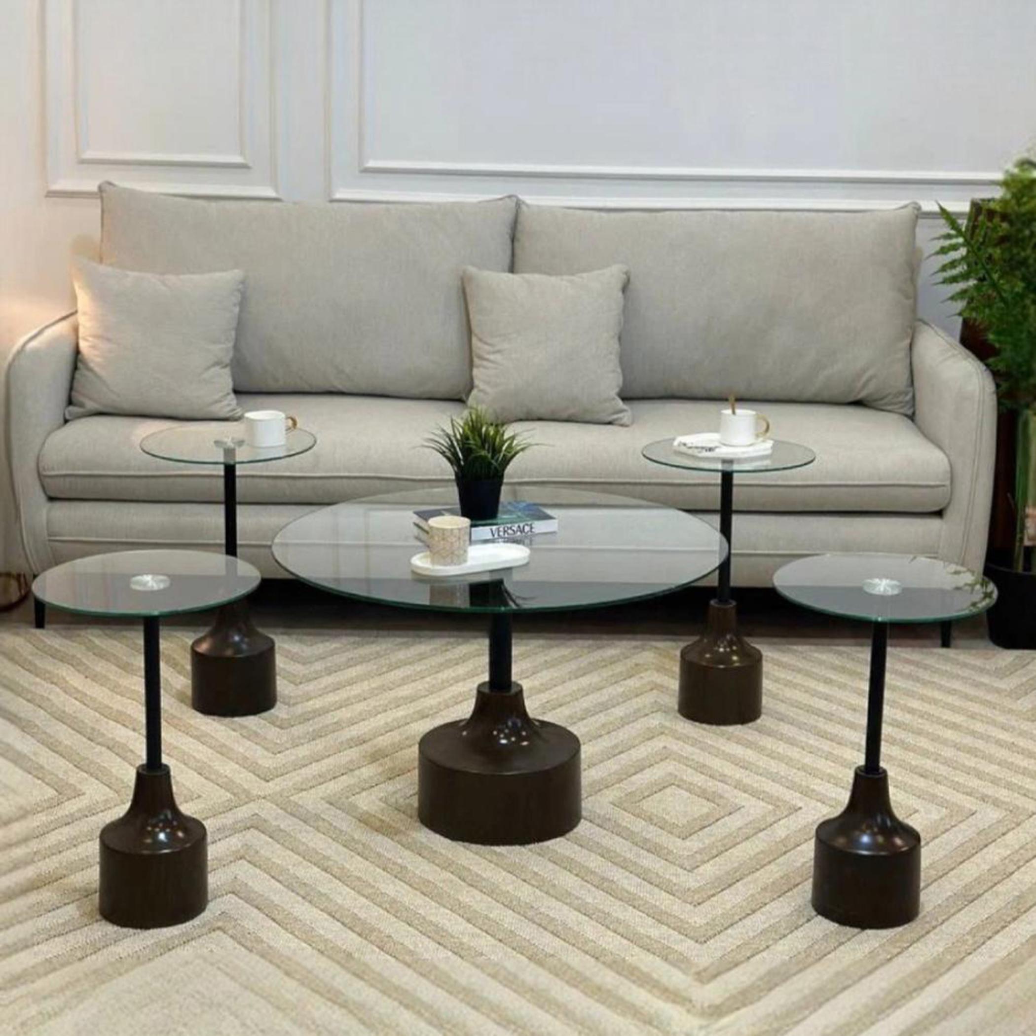 Glass Top 5-Piece Coffee Table and Side Table Set-furniture-livingroom-coffeetables-image-1