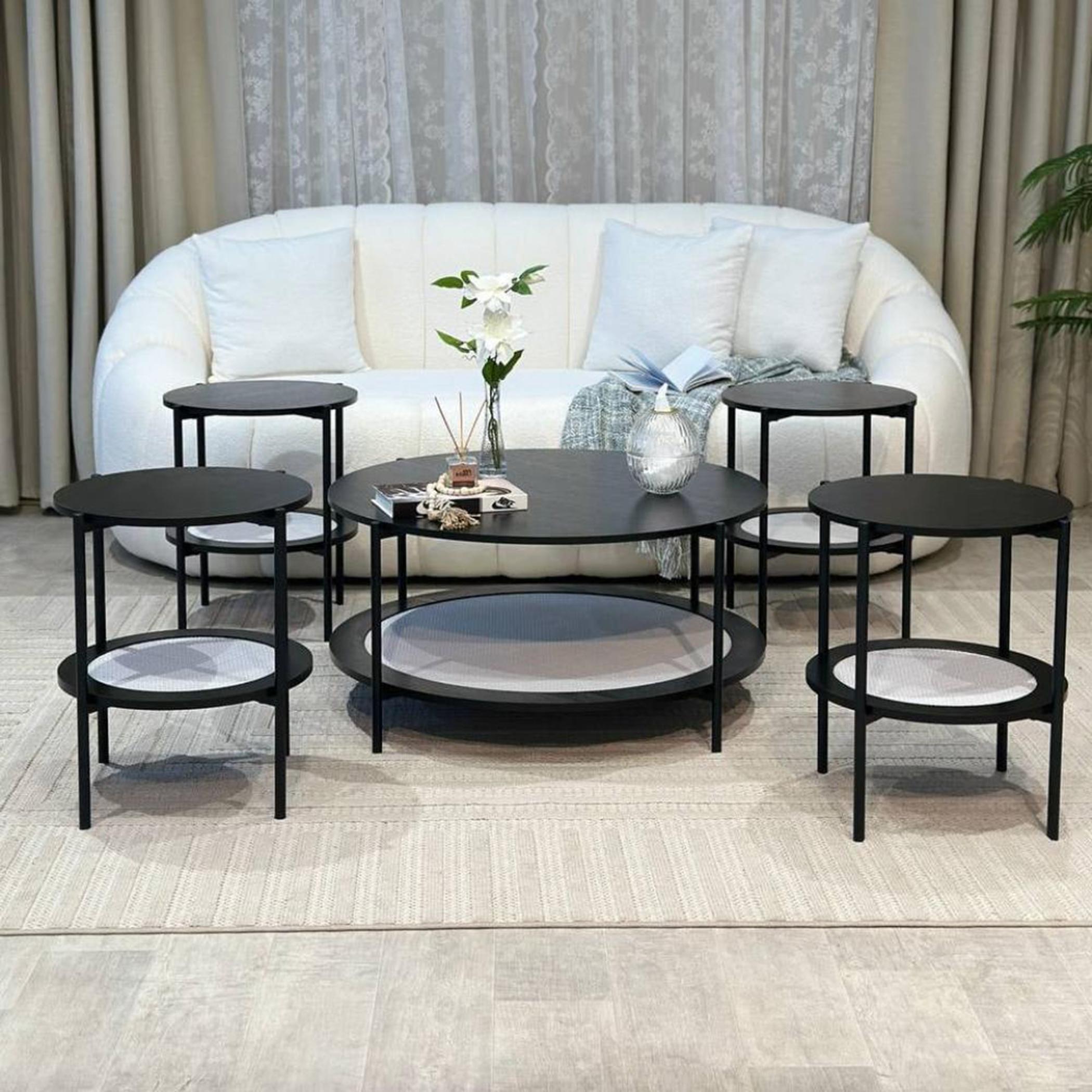 Wooden Top 5-Piece Coffee Table and Side Table Set-furniture-livingroom-coffeetables-image-1