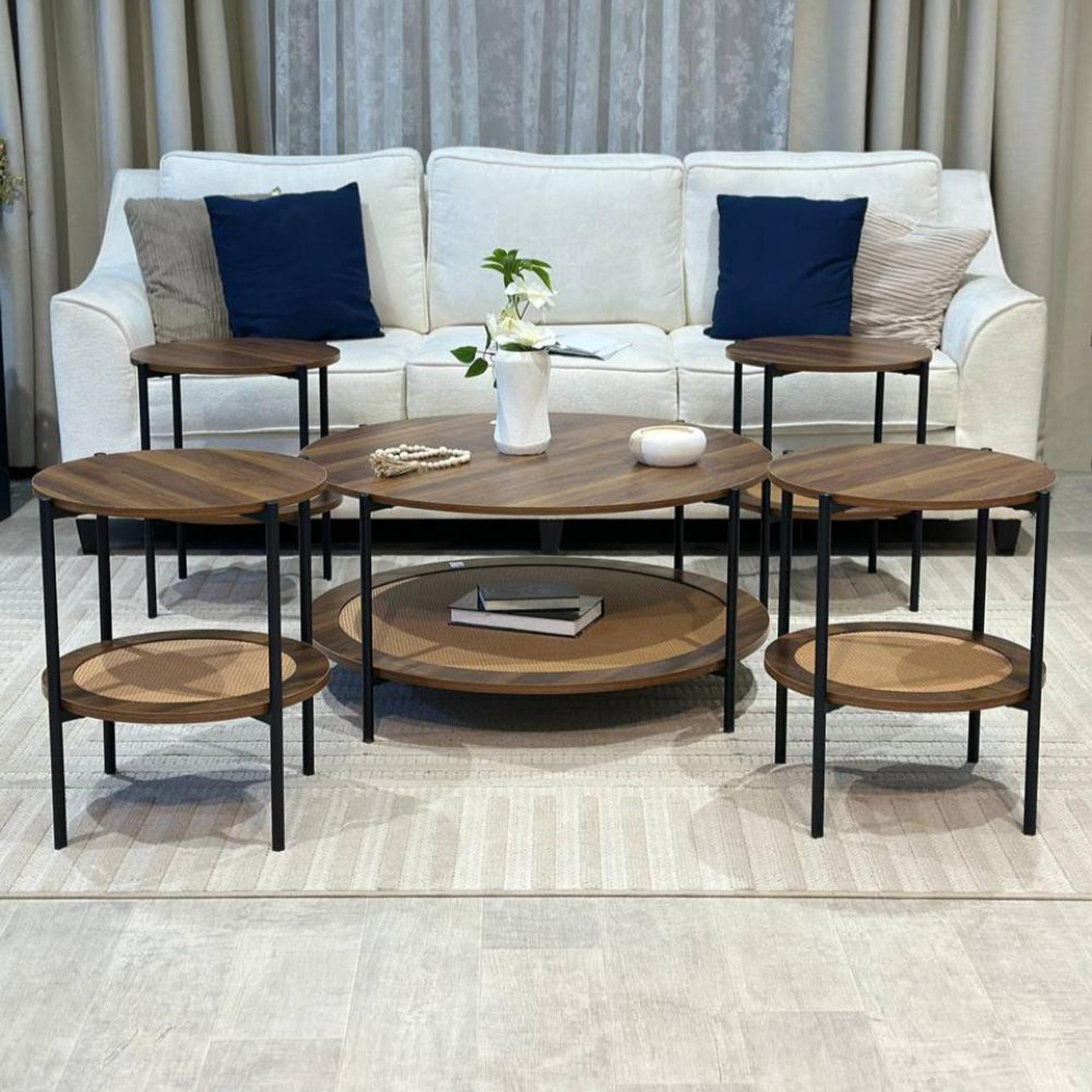 Wooden Top 5-Piece Coffee Table and Side Table Set-furniture-livingroom-coffeetables-image-1