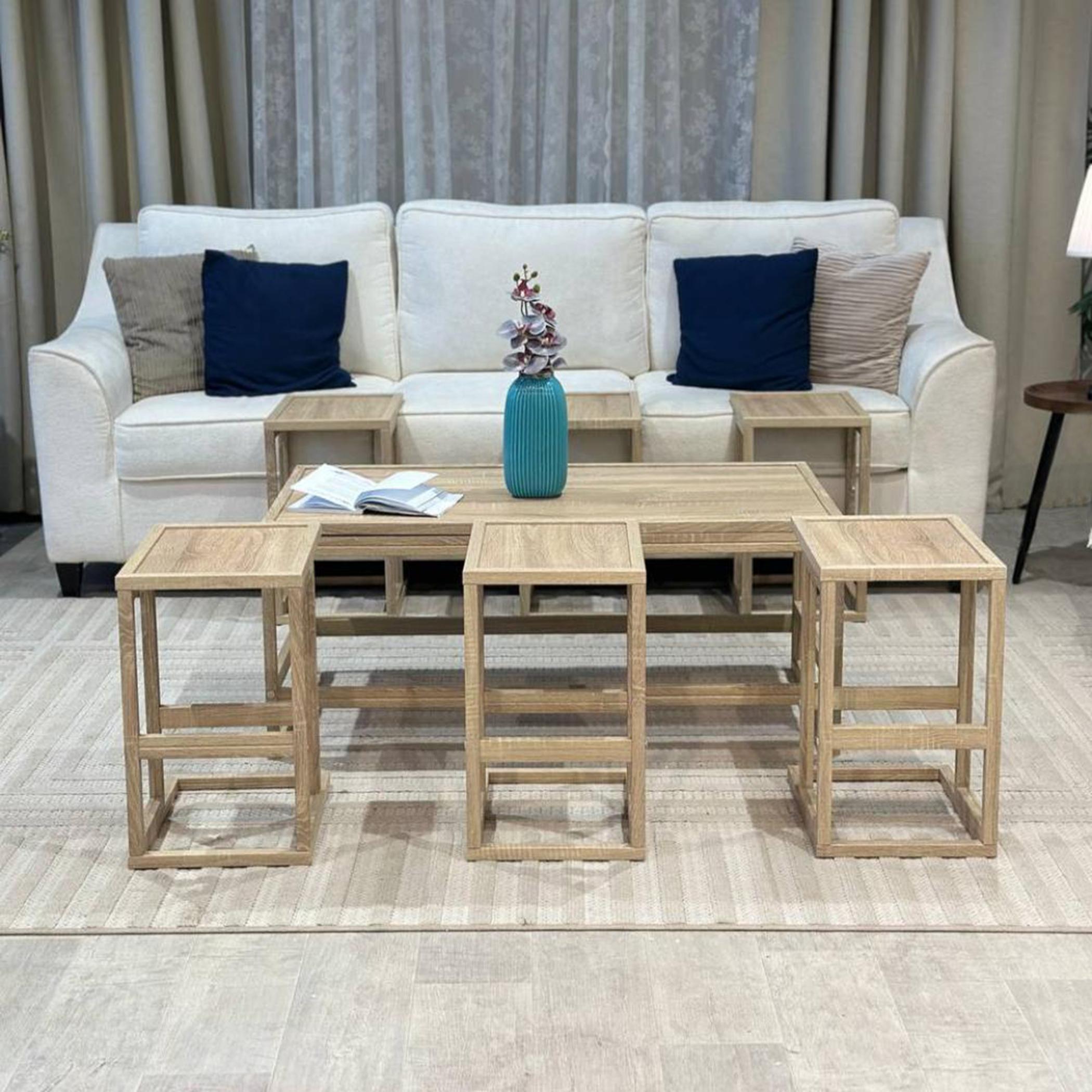 Wooden Top 7-Piece Coffee Table and Side Table Set-furniture-livingroom-coffeetables-image-1
