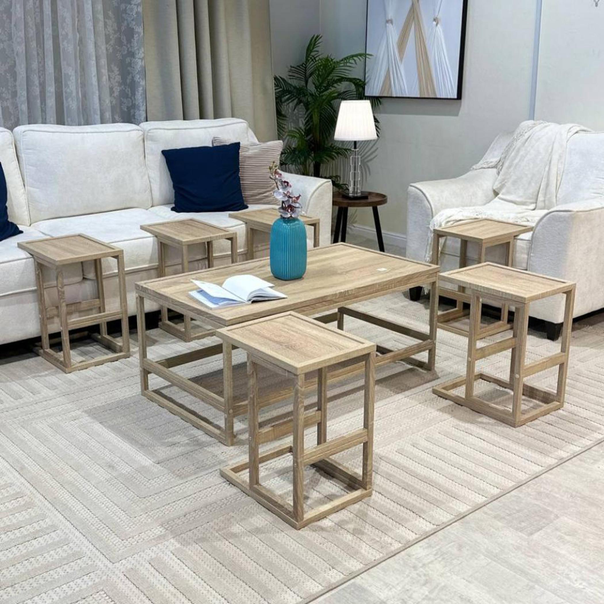 Wooden Top 7-Piece Coffee Table and Side Table Set-furniture-livingroom-coffeetables-image-2