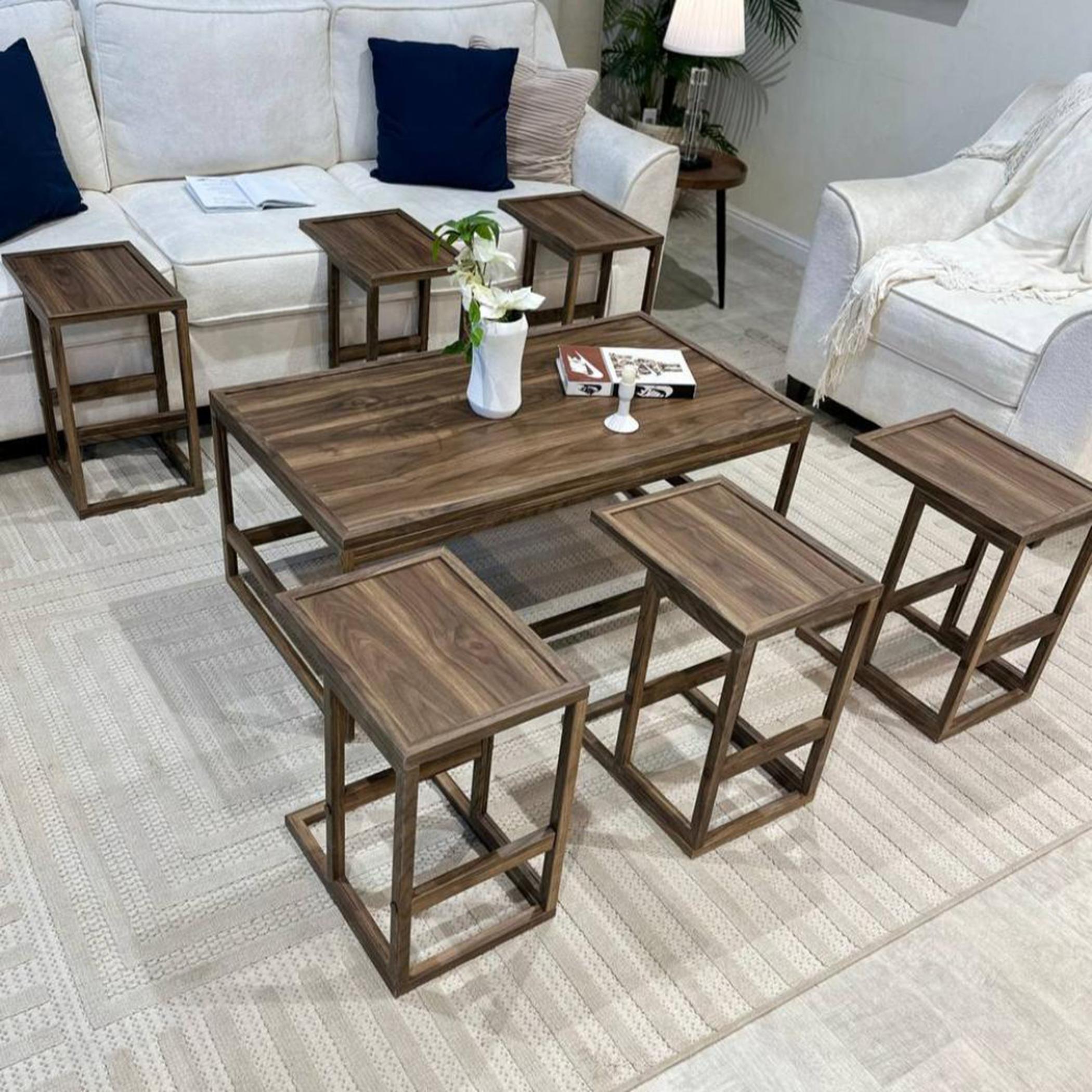 Wooden Top 7-Piece Coffee Table and Side Table Set-furniture-livingroom-coffeetables-image-1