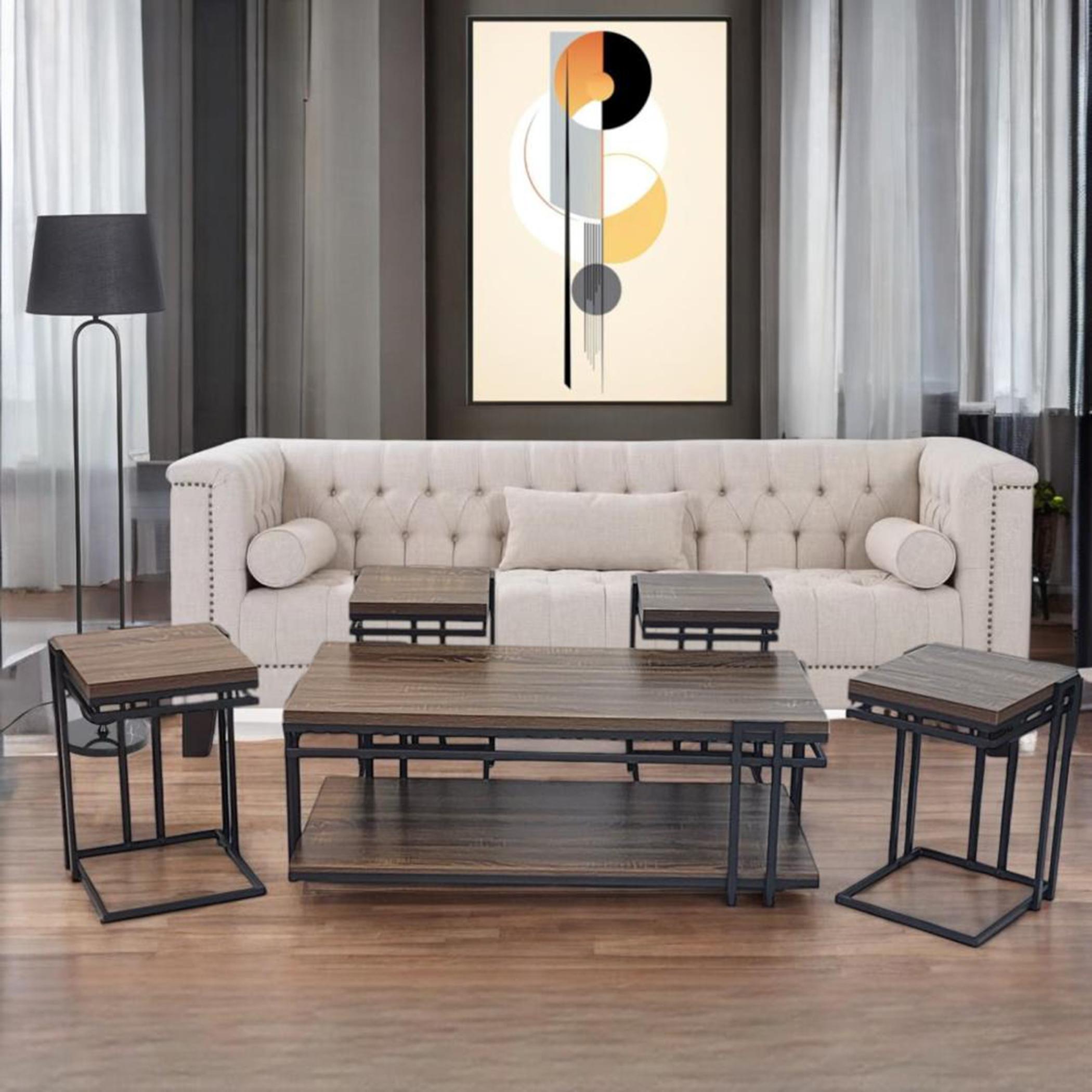 Wooden Top 5-Piece Table Set-furniture-livingroom-sideandendtables-image-1