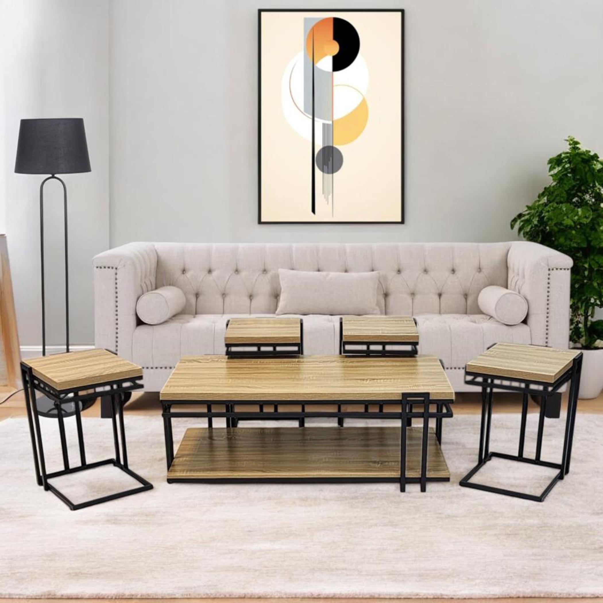 Wooden Top 5-Piece Table Set-furniture-livingroom-sideandendtables-image-1