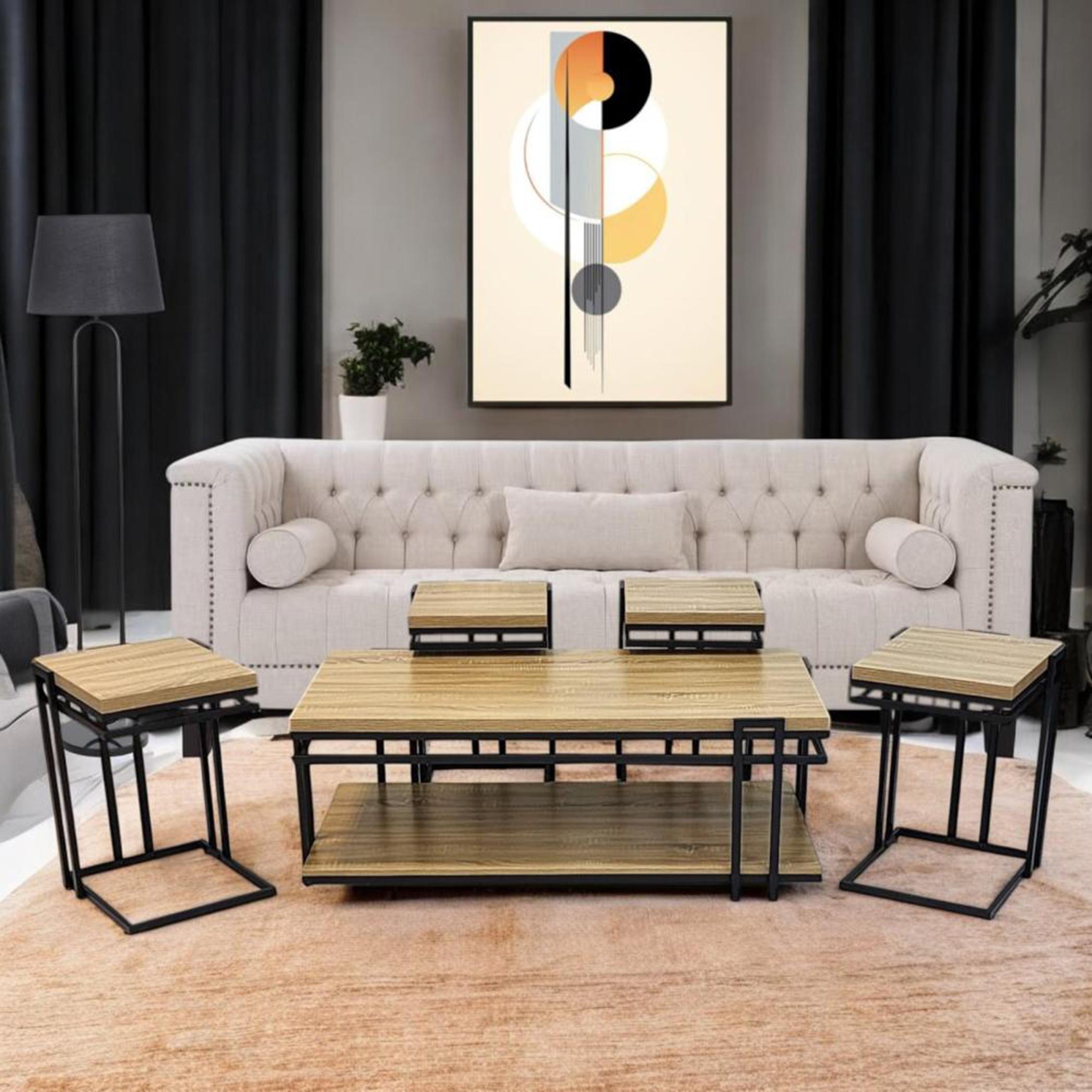 Wooden Top 5-Piece Table Set-furniture-livingroom-sideandendtables-image-2