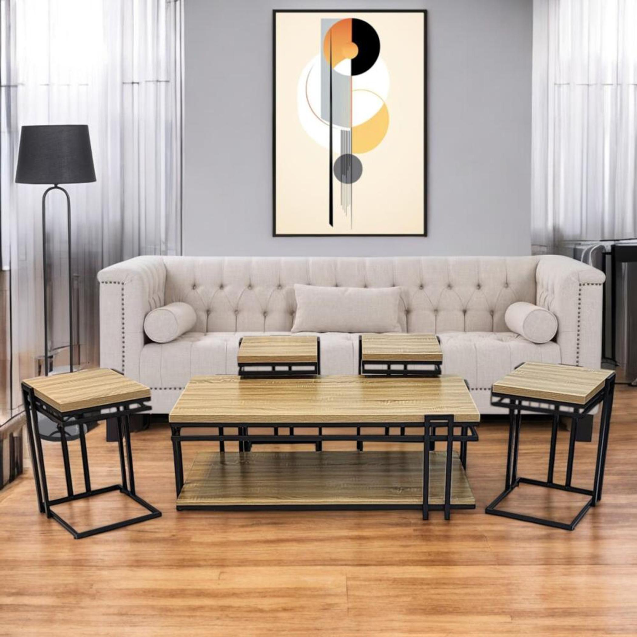 Wooden Top 5-Piece Table Set-furniture-livingroom-sideandendtables-image-3