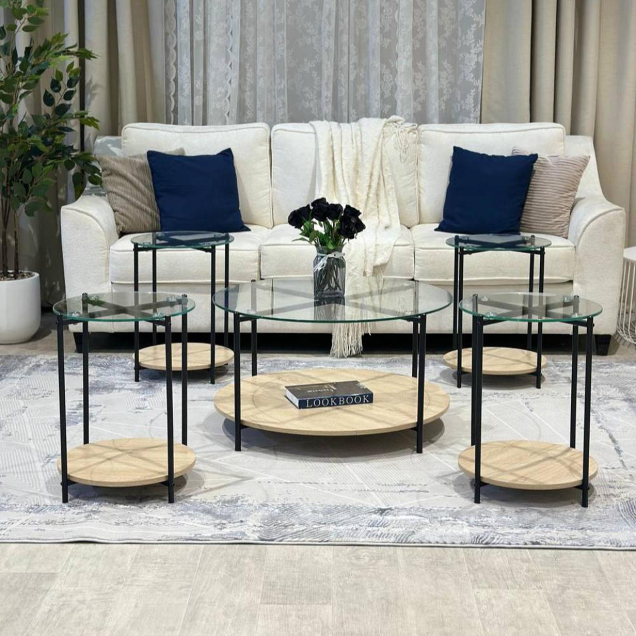 Glass Top 5-Piece Table Set-furniture-livingroom-sideandendtables-image-1