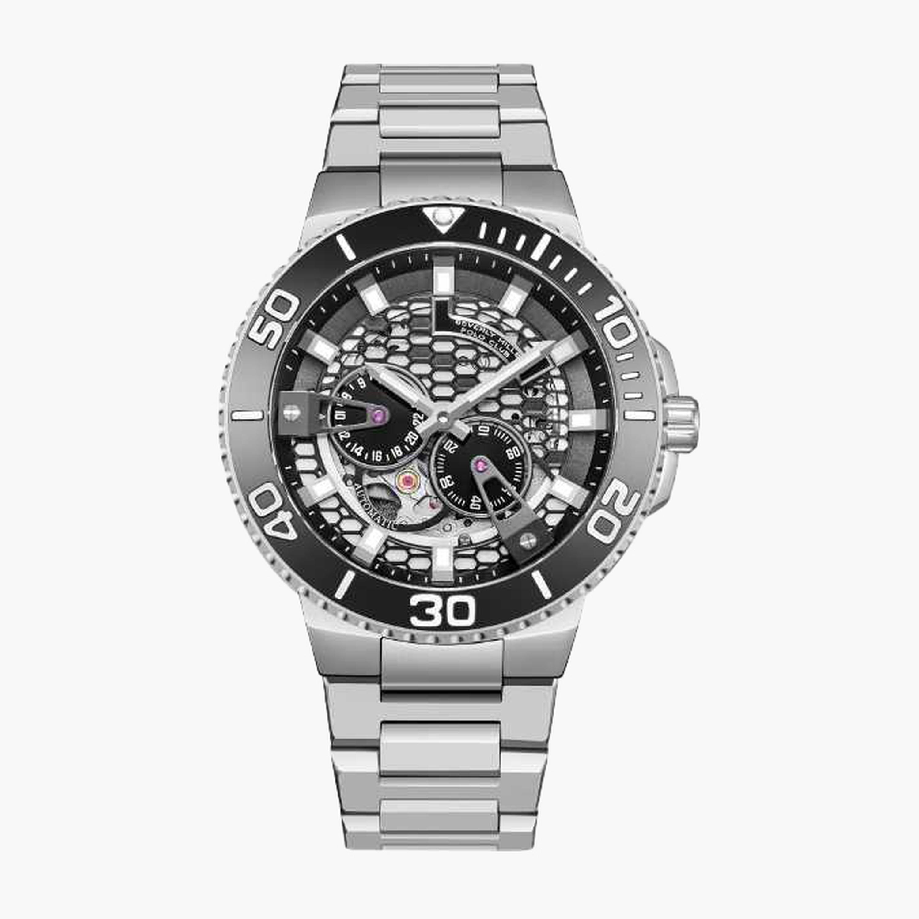 Beverly Hills Polo Club Men's 44.5MM Silver Automatic Metal Strap Watch | BP3702X.350-men-watchesandjewellery-watches-image-1