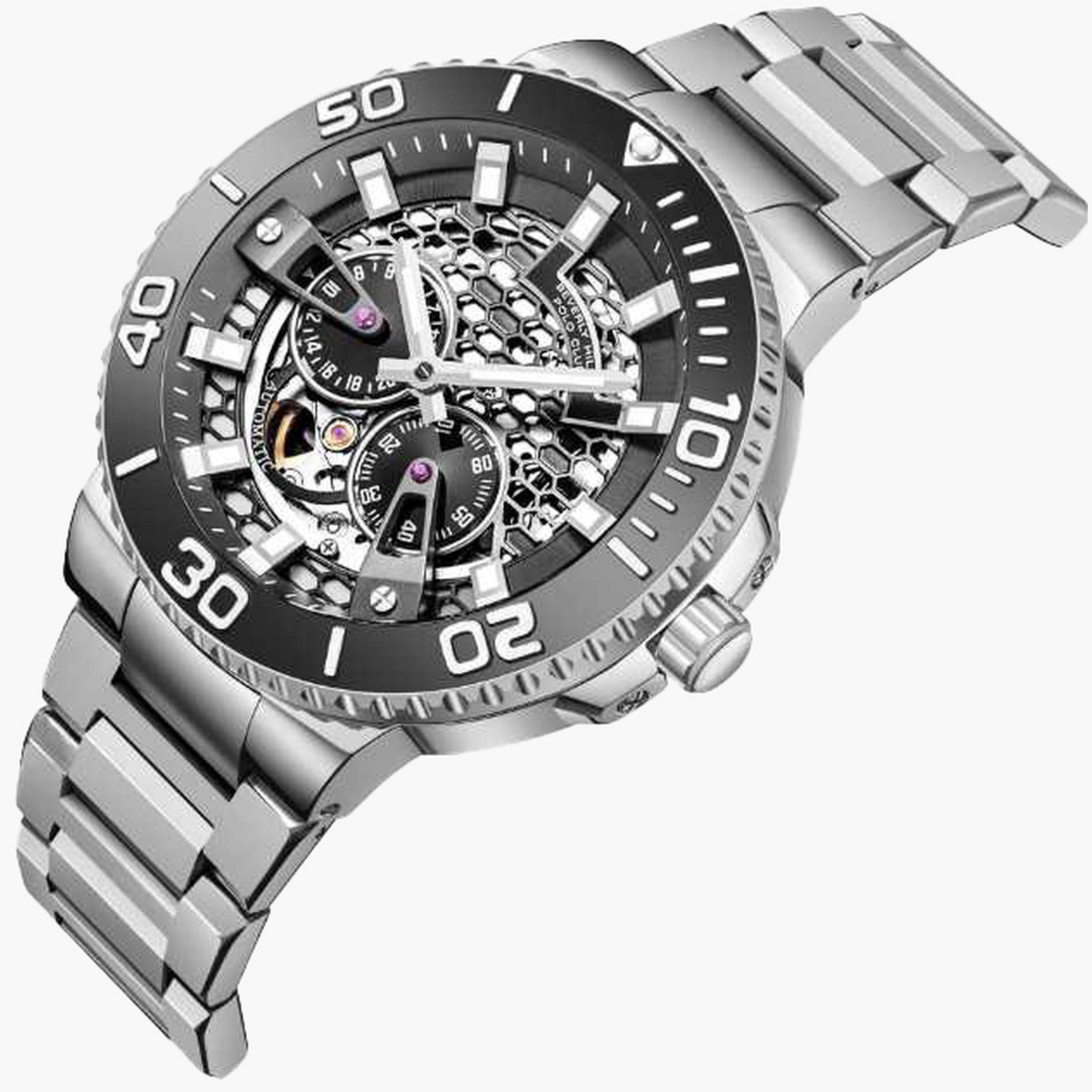 Beverly Hills Polo Club Men's 44.5MM Silver Automatic Metal Strap Watch | BP3702X.350-men-watchesandjewellery-watches-image-2