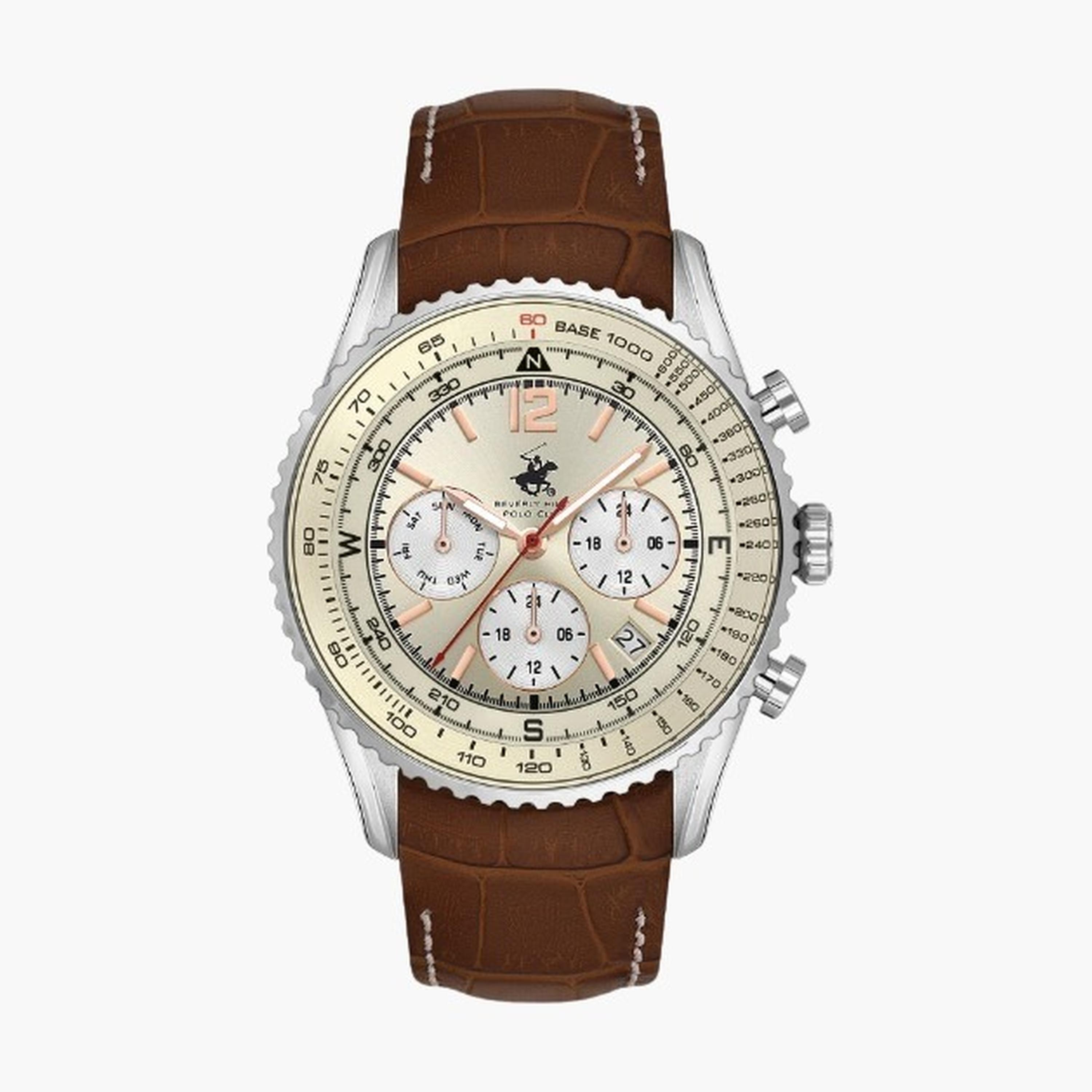 بيفرلي هيلز بولو كلزب- ساعة رجالية كرونوغراف سوار جلدي لون فضي-men-watchesandjewellery-watches-image-1