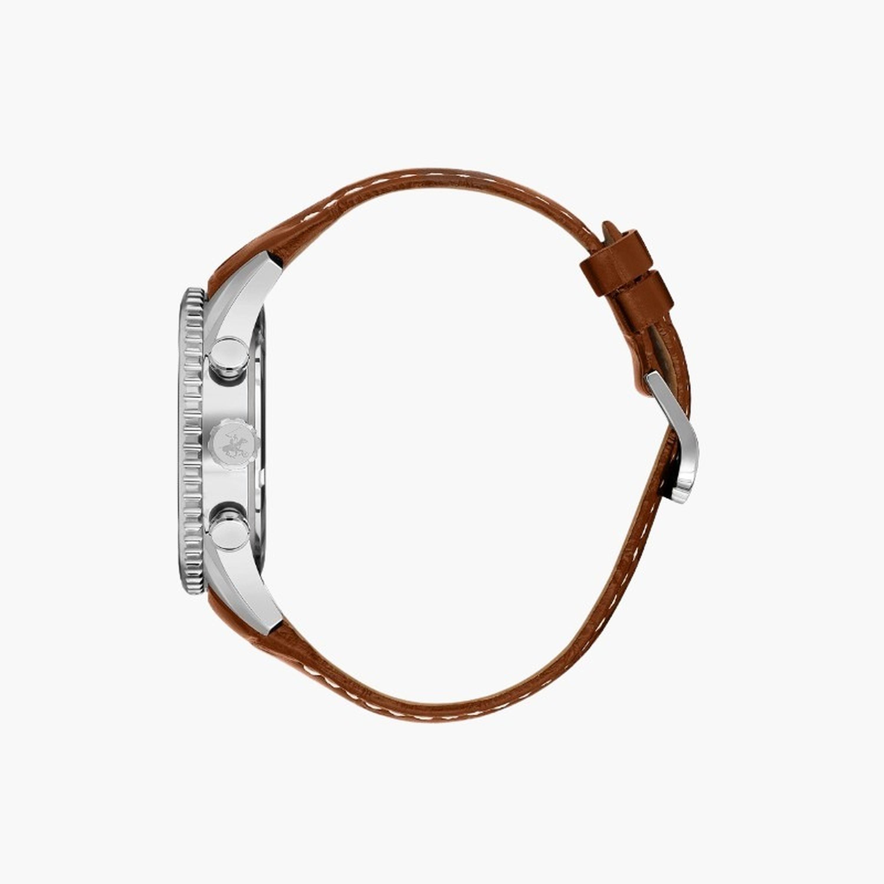 بيفرلي هيلز بولو كلزب- ساعة رجالية كرونوغراف سوار جلدي لون فضي-men-watchesandjewellery-watches-image-2