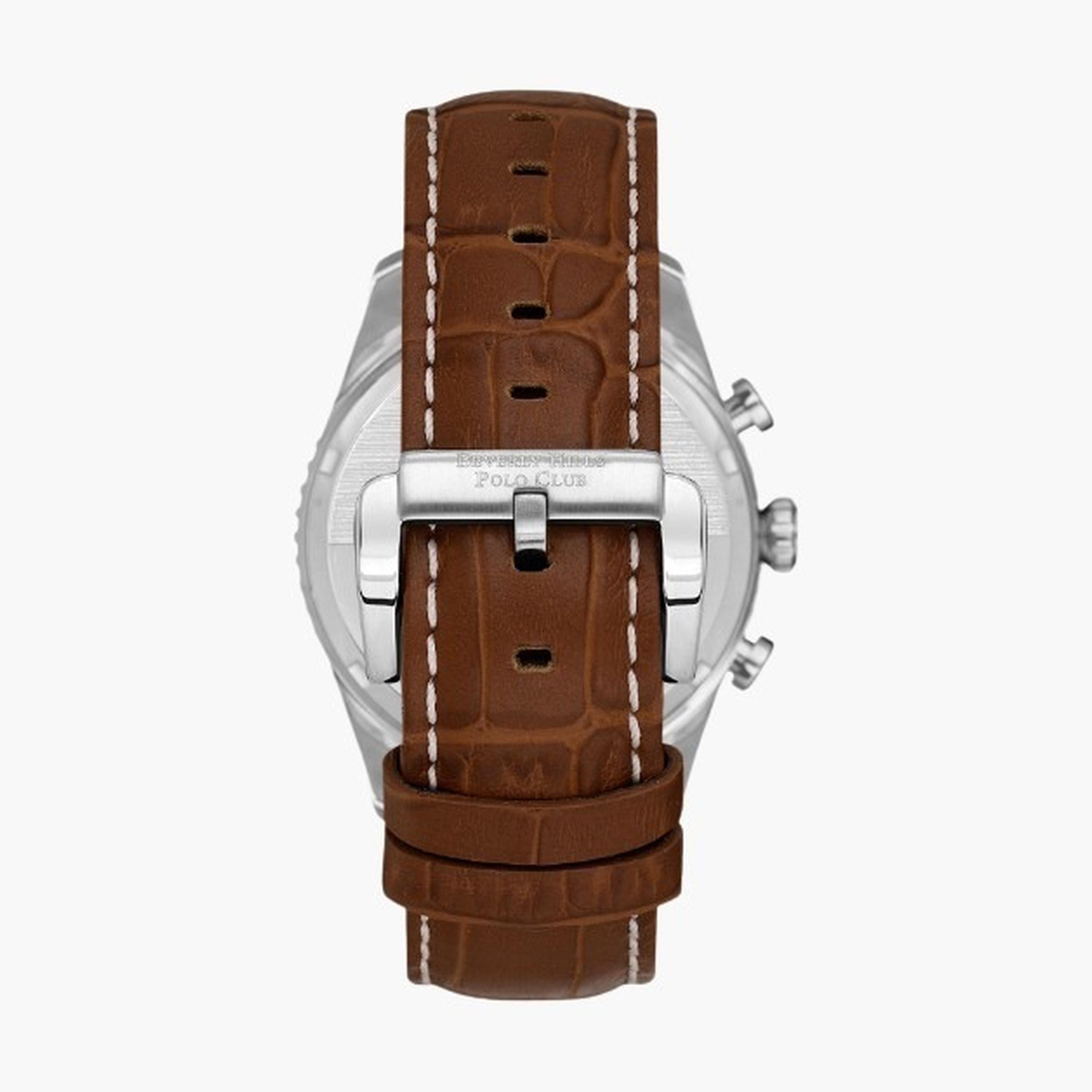 بيفرلي هيلز بولو كلزب- ساعة رجالية كرونوغراف سوار جلدي لون فضي-men-watchesandjewellery-watches-image-3