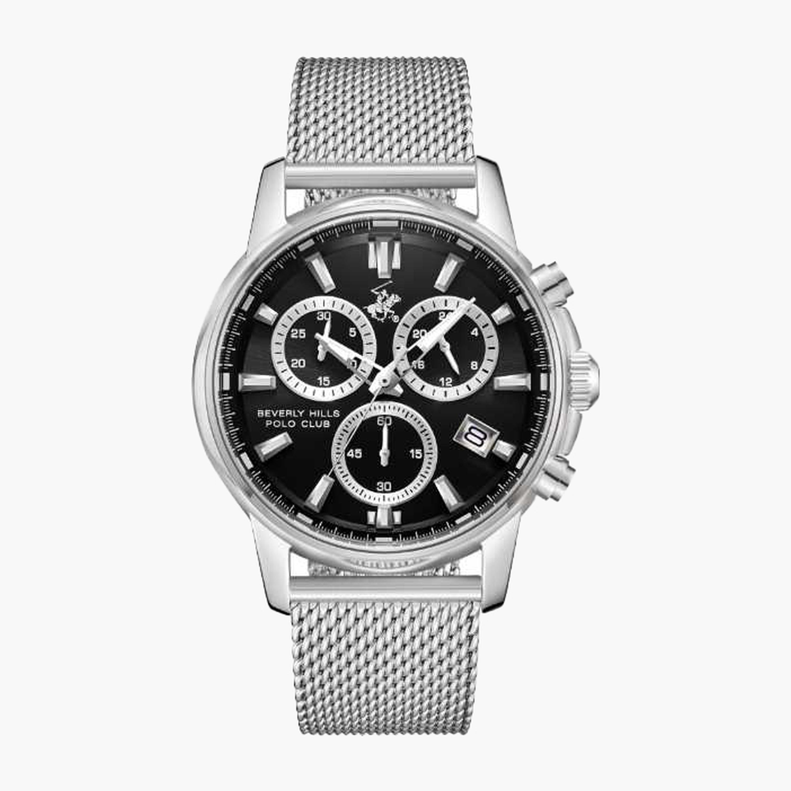 بيفرلي هيلز بولو كلزب- ساعة رجالية 44 مم كرونوغراف سوار معدني لون أسود-men-watchesandjewellery-watches-image-1