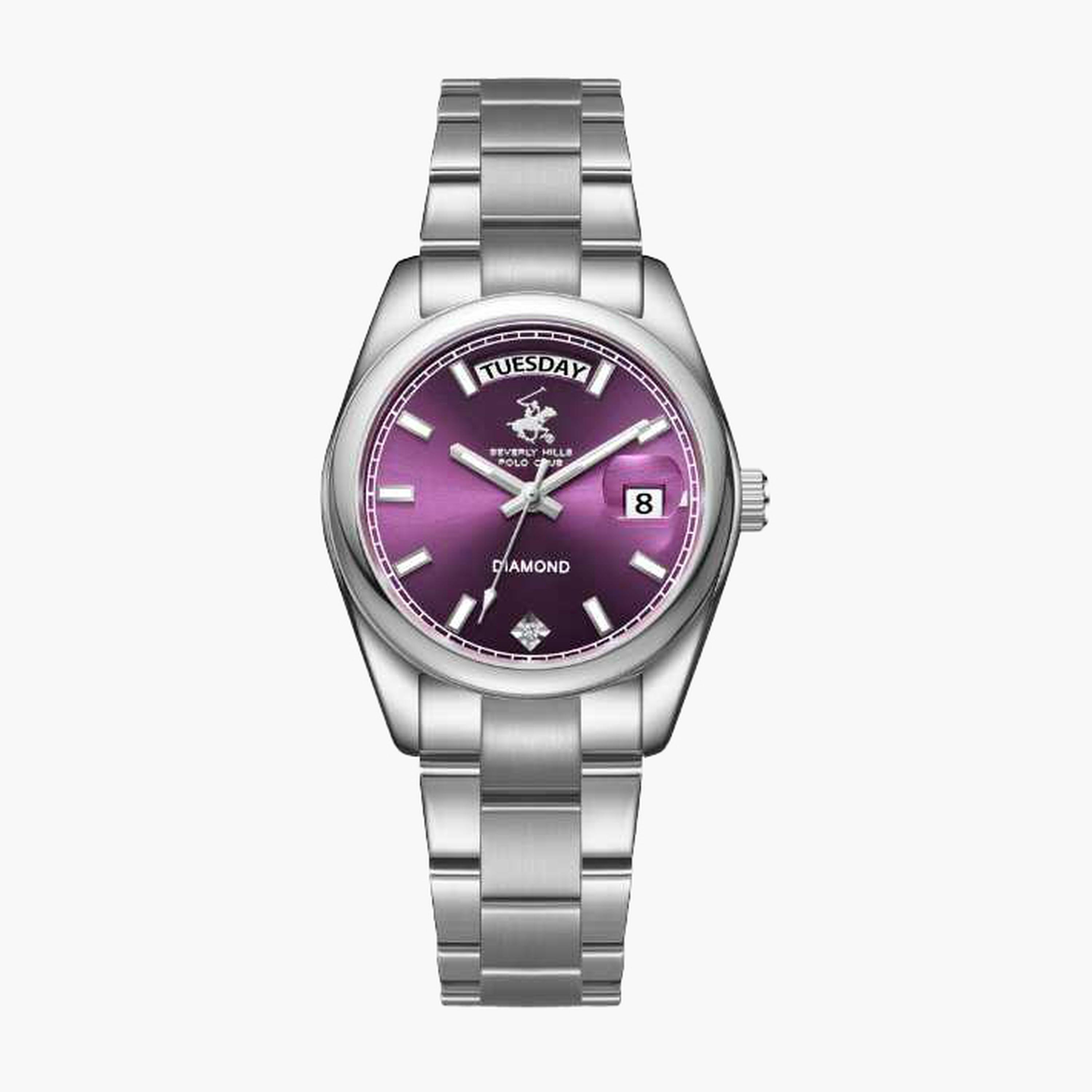 بيفرلي هيلز بولو كلزب- ساعة نسائية 34 مم تناظرية سوار معدني لون بنفسجي-women-watchesandjewellery-watches-image-1