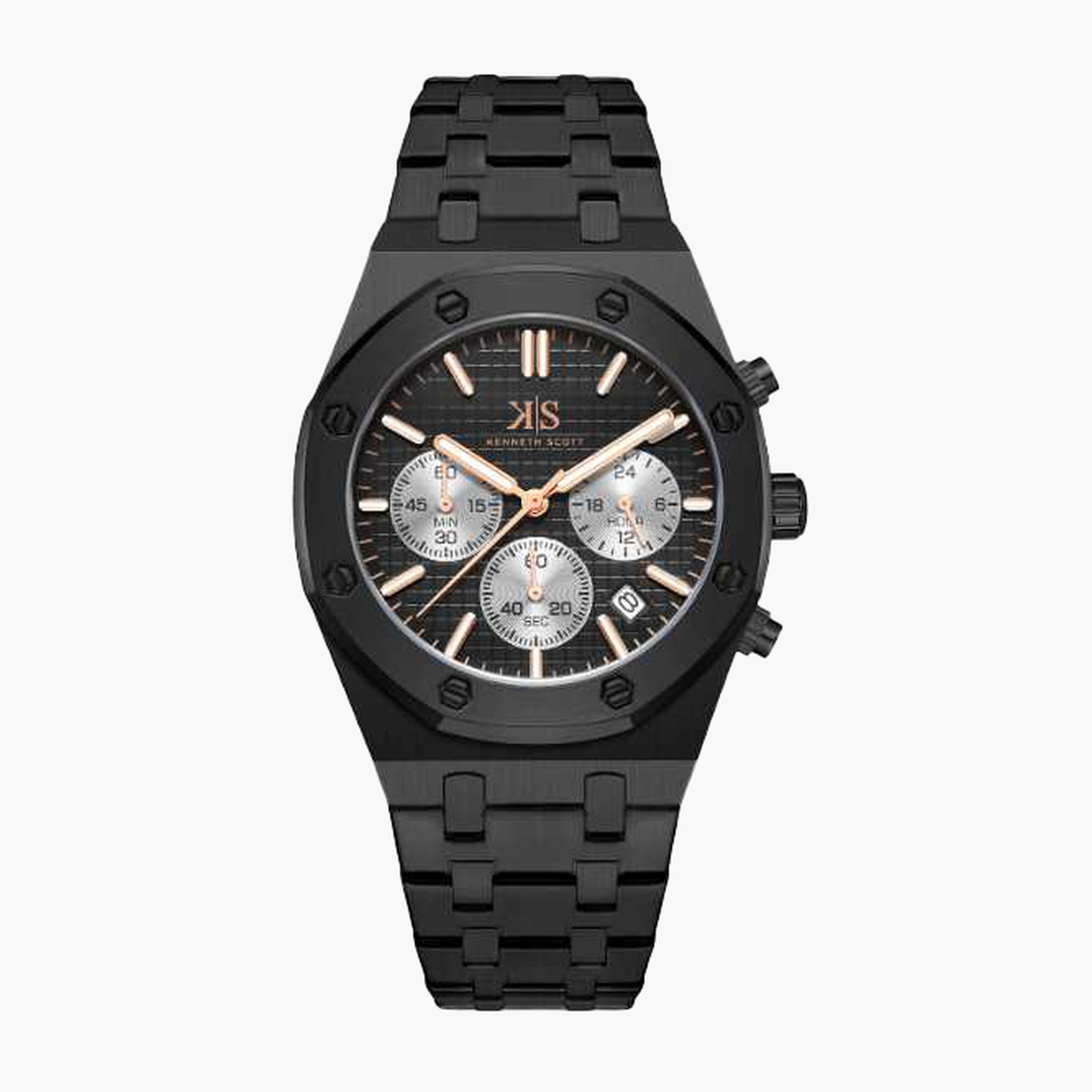 كينيث سكوت- ساعة رجالية 42 مم كرونوغراف سوار ستانلس ستيل لون أسود-men-watchesandjewellery-watches-image-1