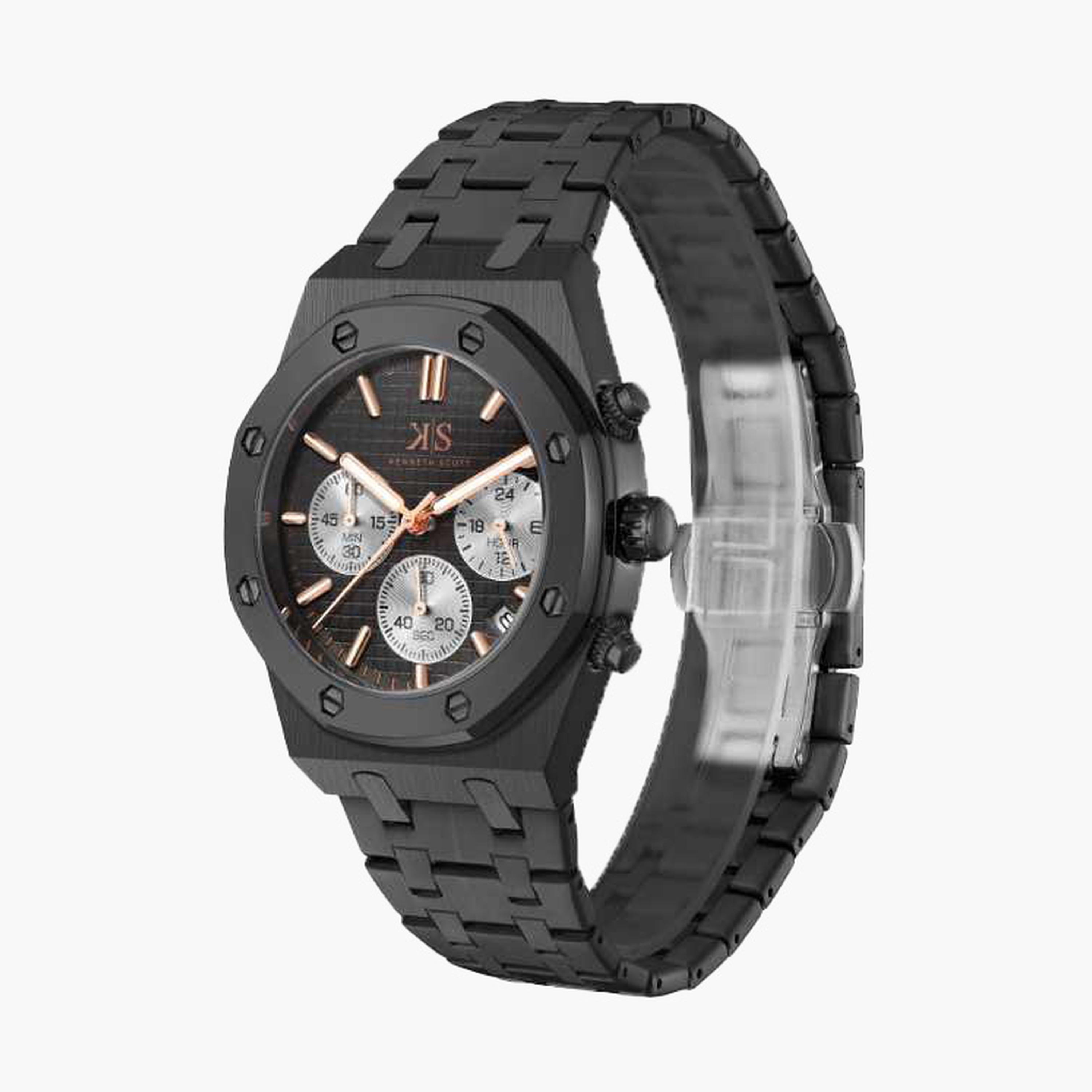 كينيث سكوت- ساعة رجالية 42 مم كرونوغراف سوار ستانلس ستيل لون أسود-men-watchesandjewellery-watches-image-2