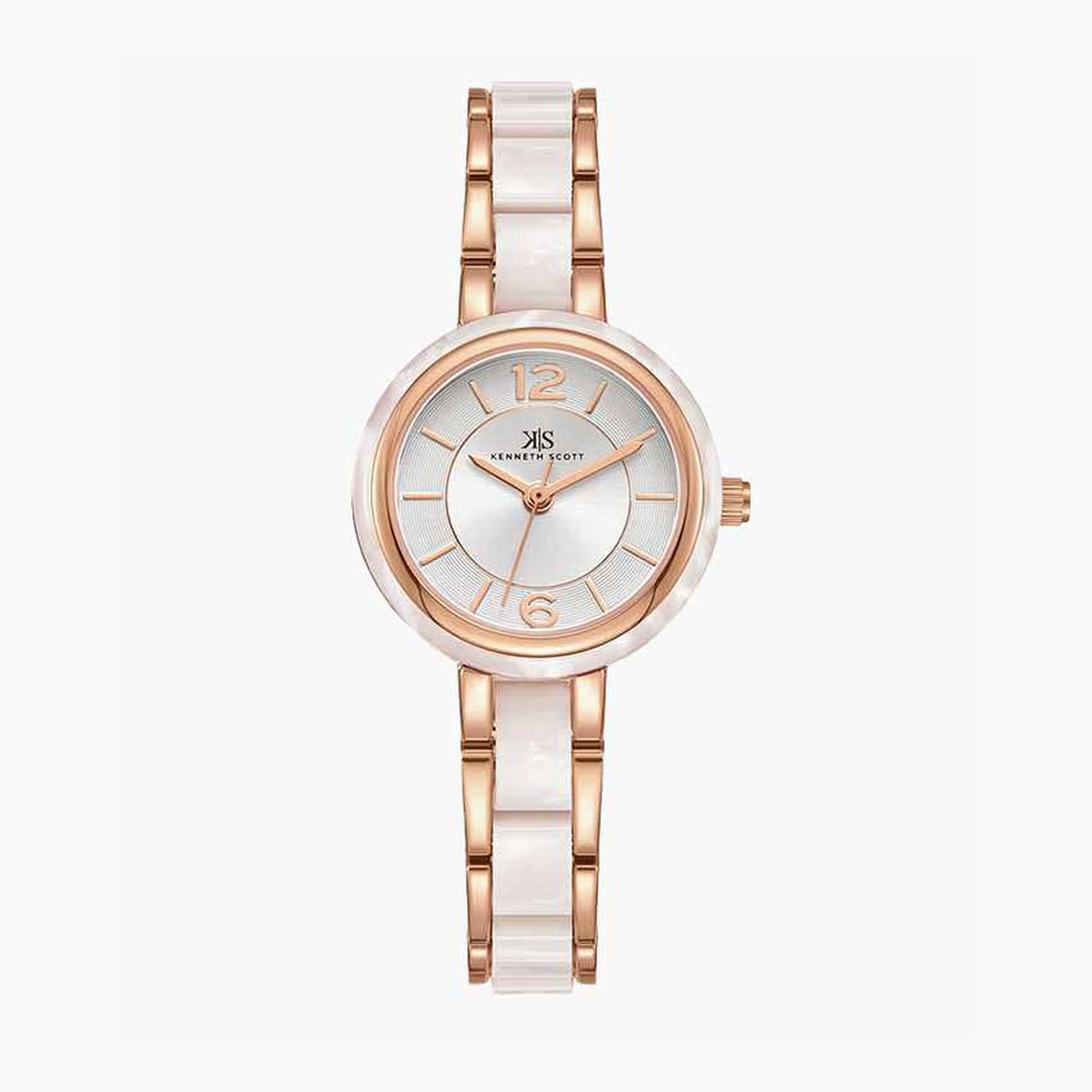 كينيث سكوت- ساعة نسائية تناظرية سوار بلاستيكي محقون لون أبيض-women-watchesandjewellery-watches-image-1