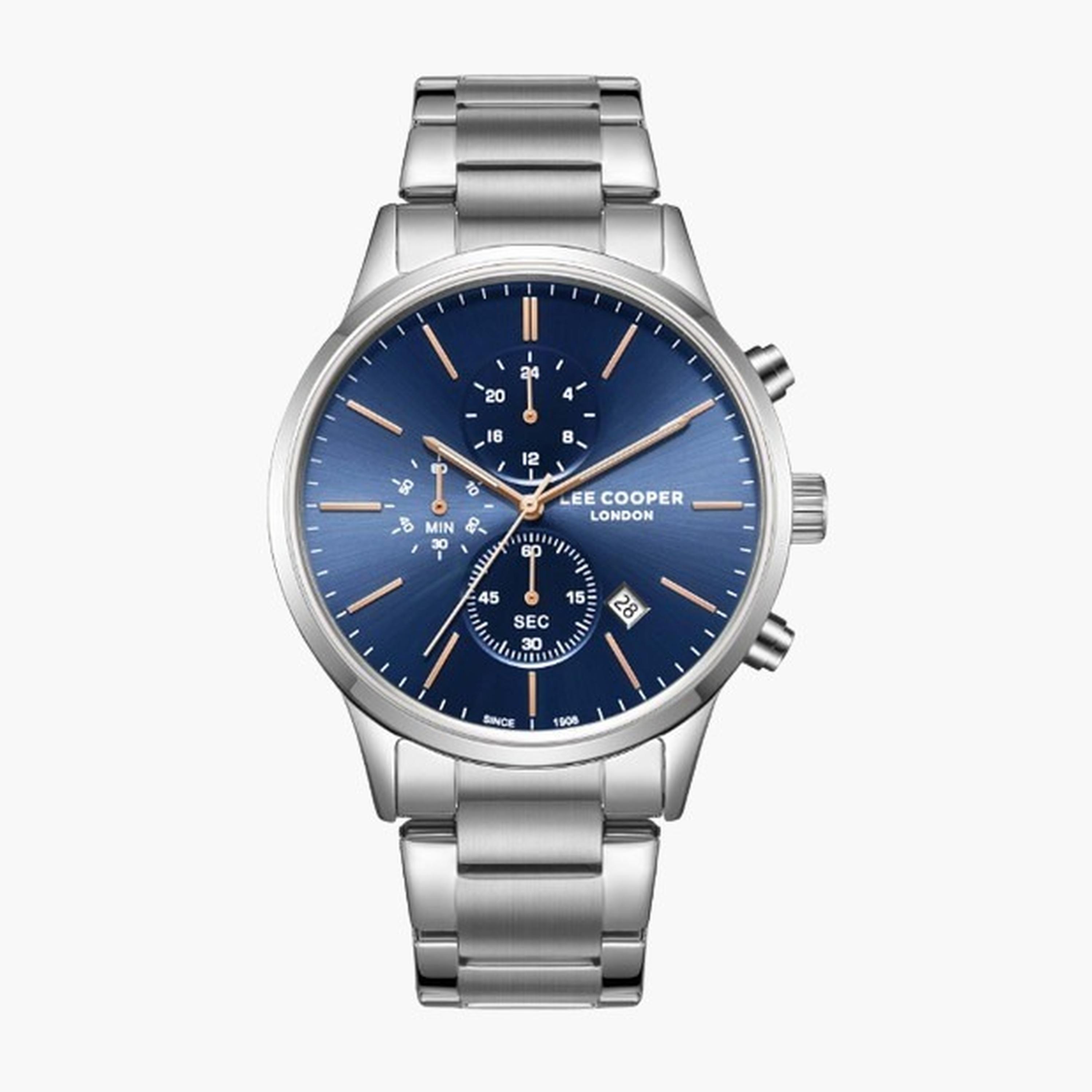 لي كوبر- ساعة رجالية كرونوغراف سوار معدني لون أزرق-men-watchesandjewellery-watches-image-1