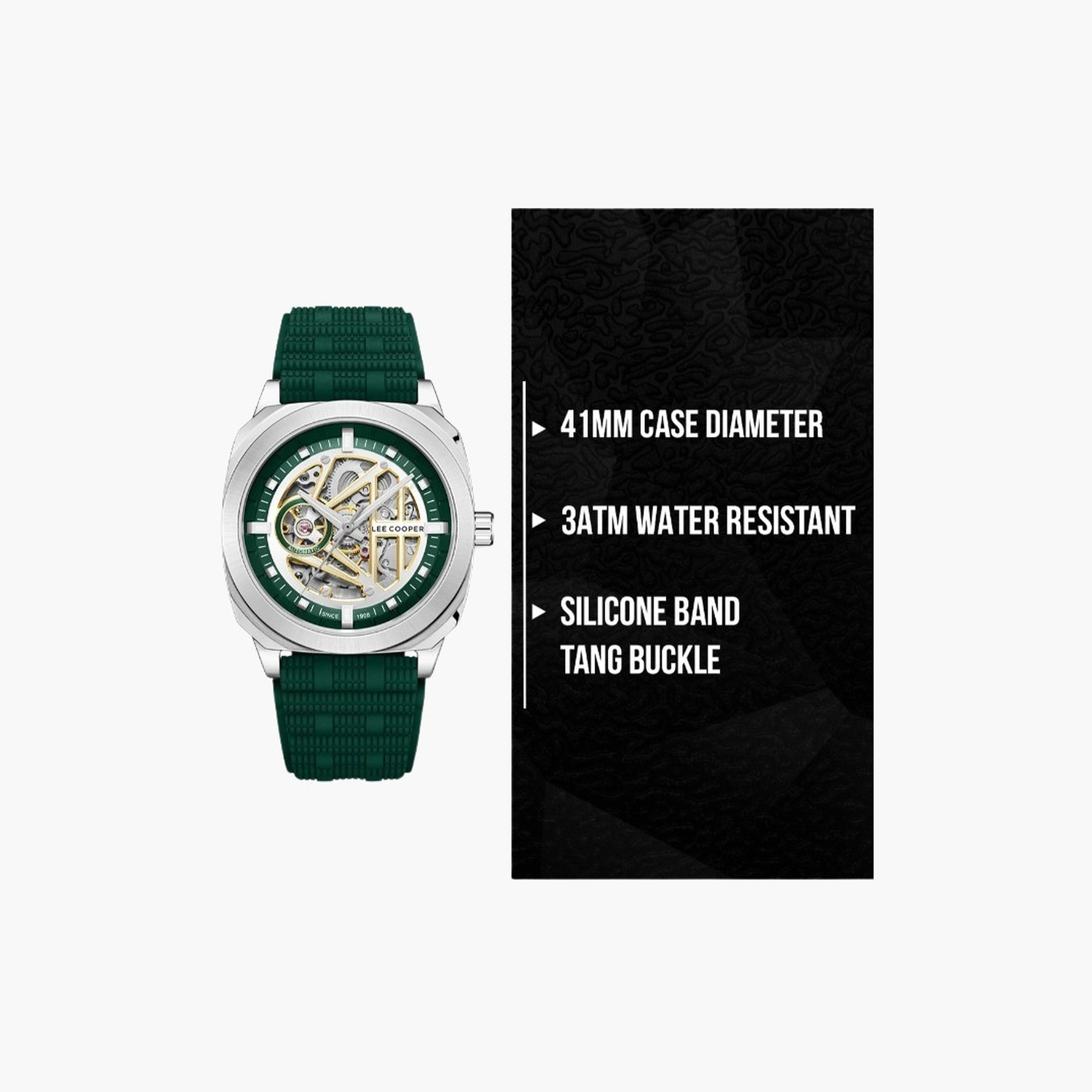 Lee Cooper Men's 41MM Green Automatic Silicone Strap Watch | LC08074.377-men-watchesandjewellery-watches-image-9