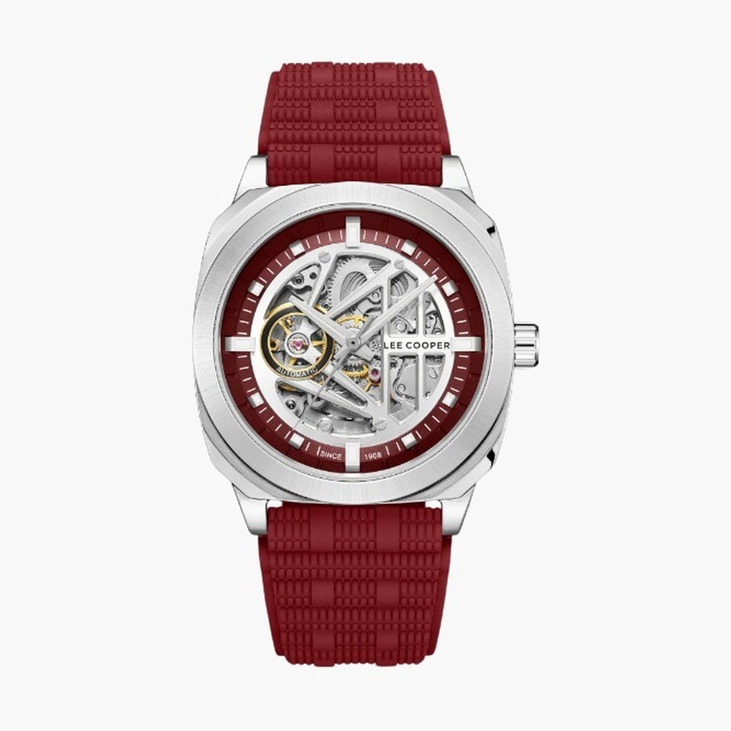 Lee Cooper Men's 41MM Red Automatic Silicone Strap Watch | LC08074.388-men-watchesandjewellery-watches-image-1