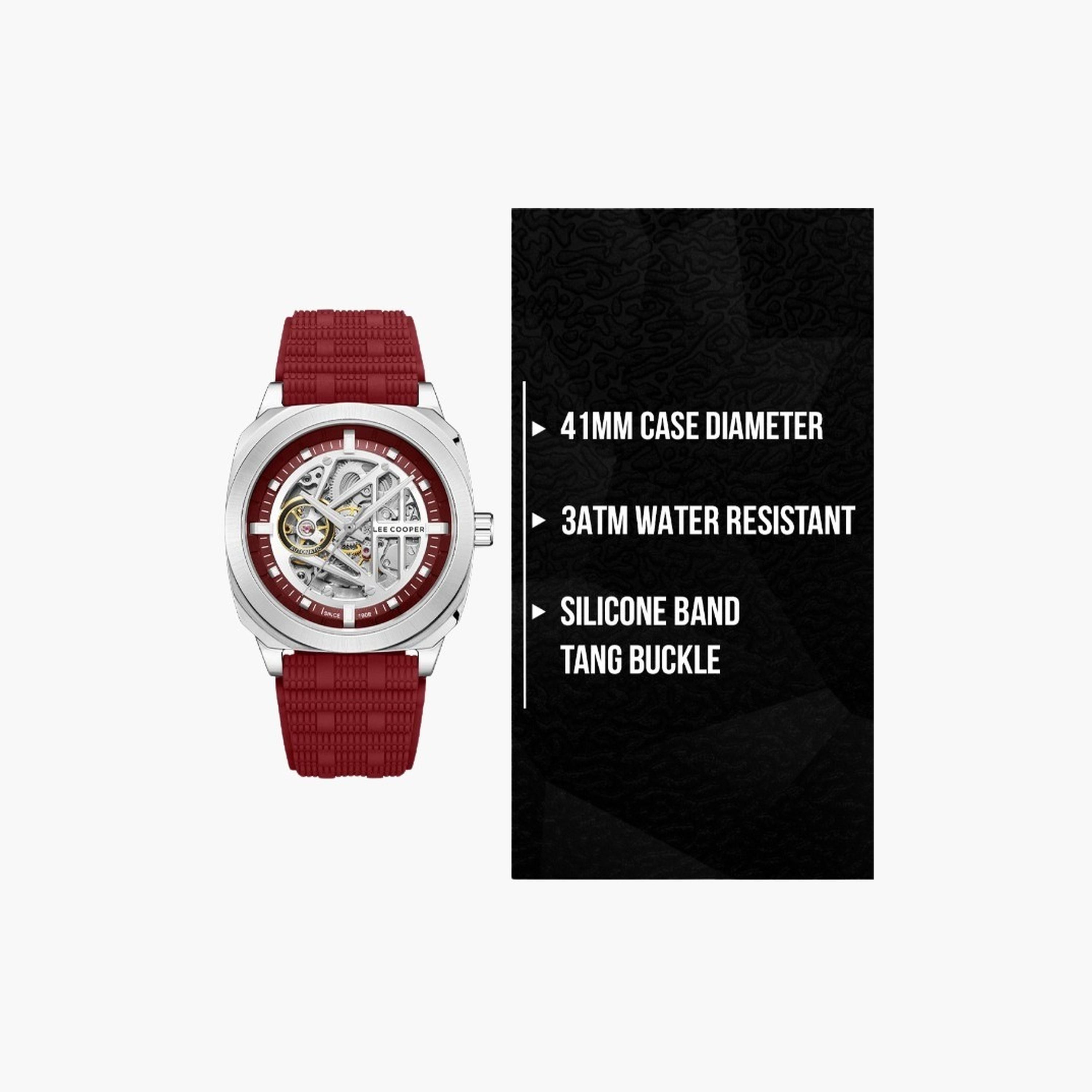 Lee Cooper Men's 41MM Red Automatic Silicone Strap Watch | LC08074.388-men-watchesandjewellery-watches-image-9