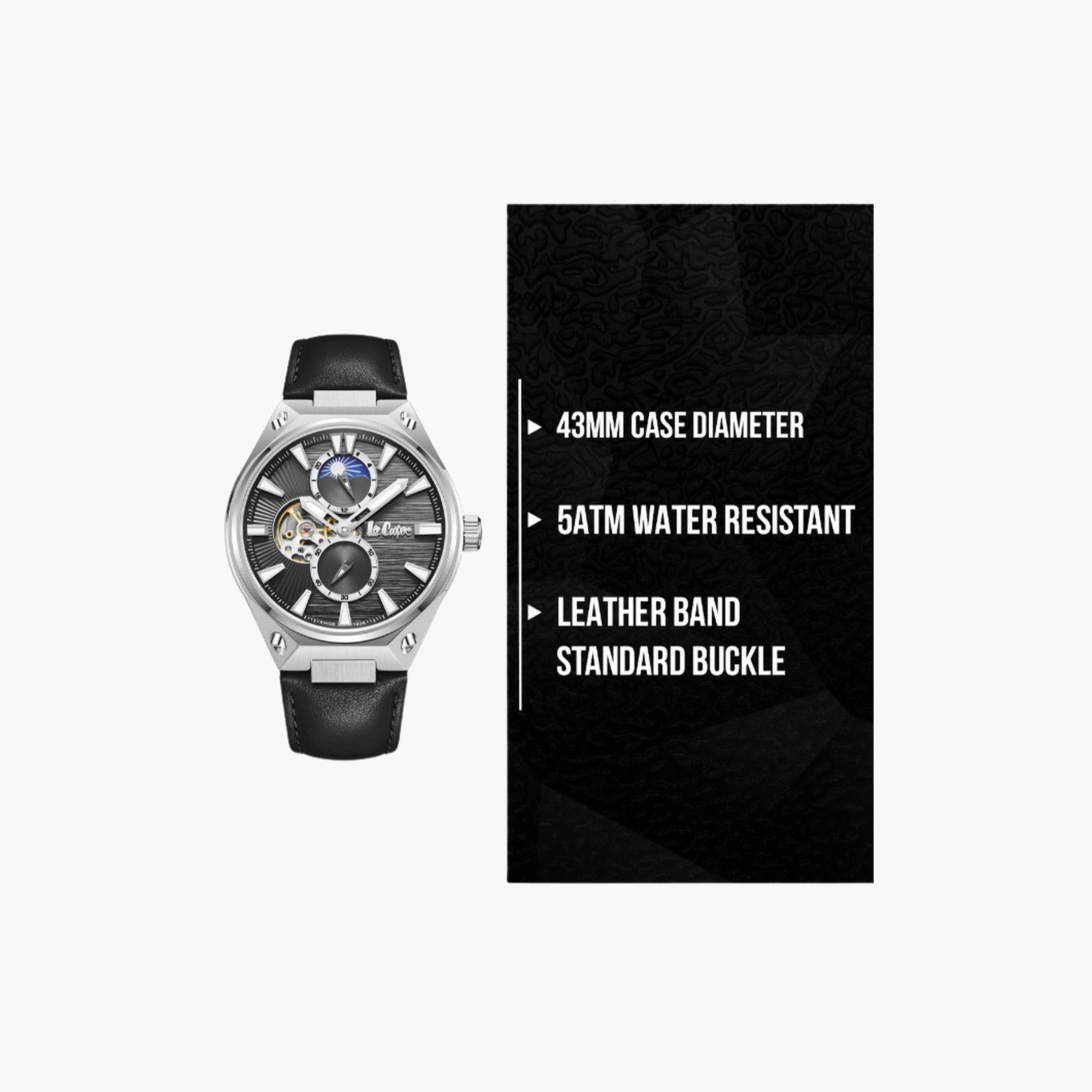 Lee Cooper Men's 45MM Black Automatic Leather Strap Watch | LC08122.351-men-watchesandjewellery-watches-image-9