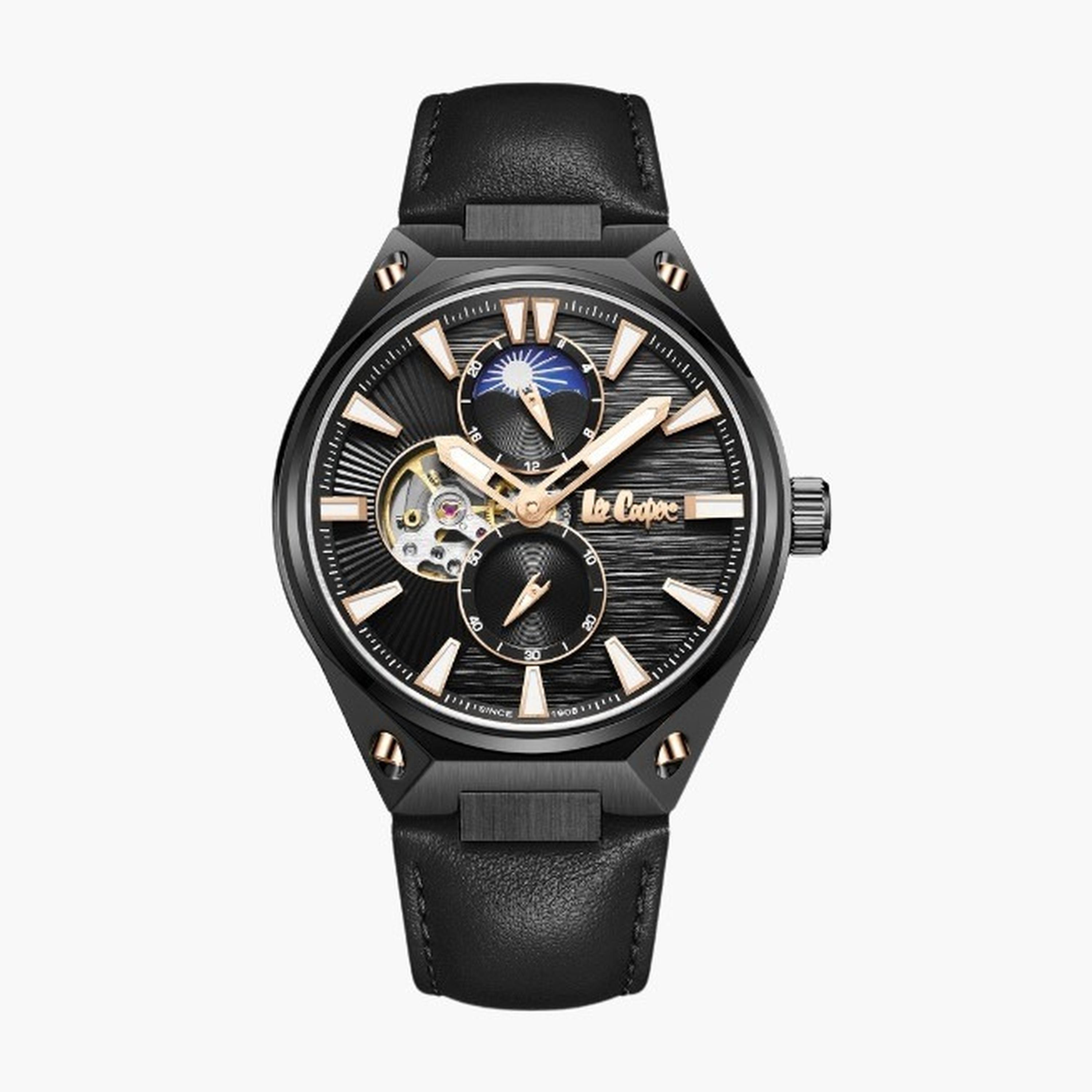 Lee Cooper Men's 45MM Black Automatic Leather Strap Watch | LC08122.051-men-watchesandjewellery-watches-image-1