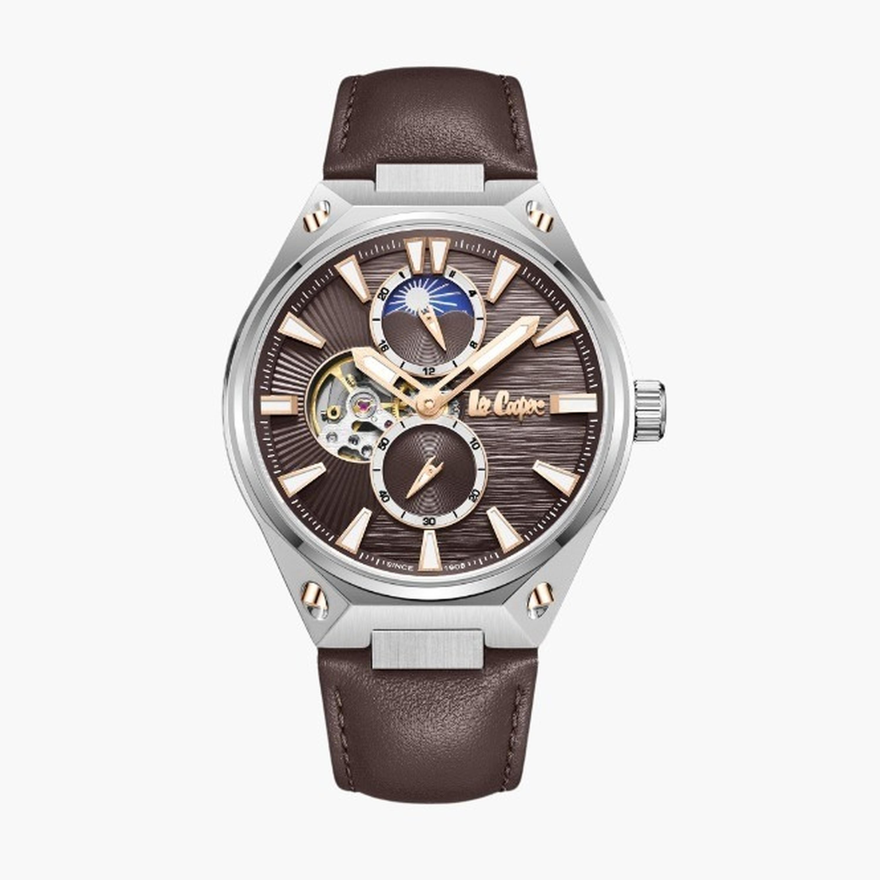 لي كوبر- ساعة رجالية 45 مم أوتوماتيكية سوار جلدي لون بني غامق-men-watchesandjewellery-watches-image-1