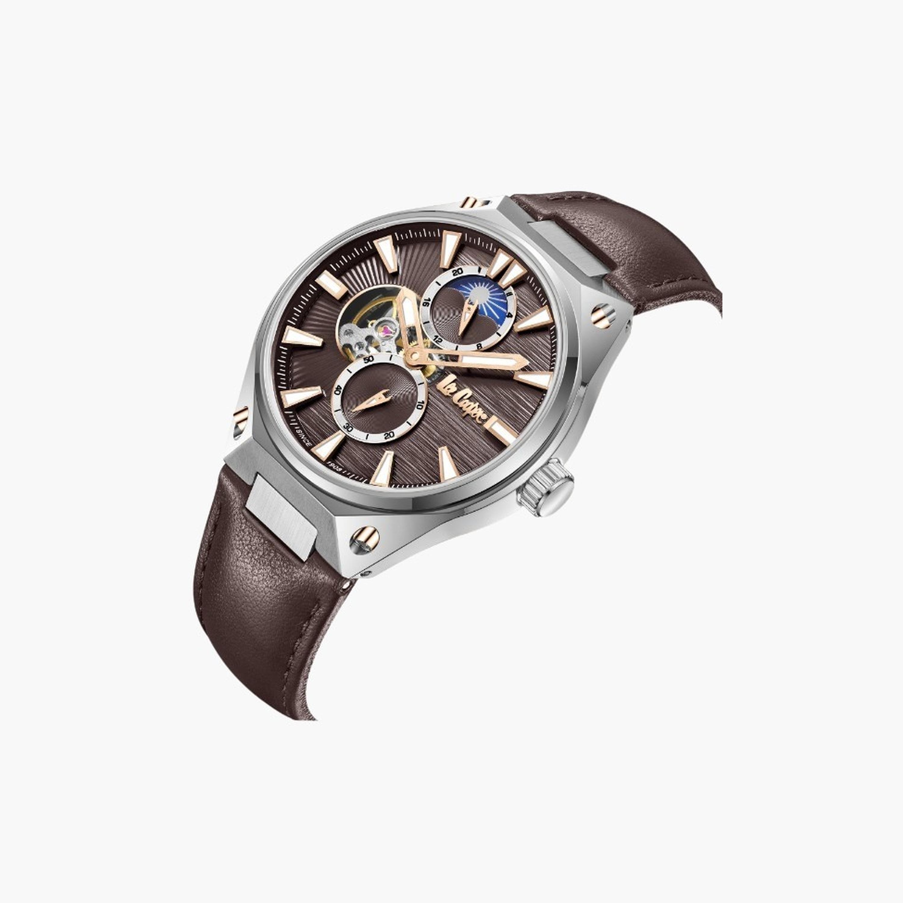 لي كوبر- ساعة رجالية 45 مم أوتوماتيكية سوار جلدي لون بني غامق-men-watchesandjewellery-watches-image-4