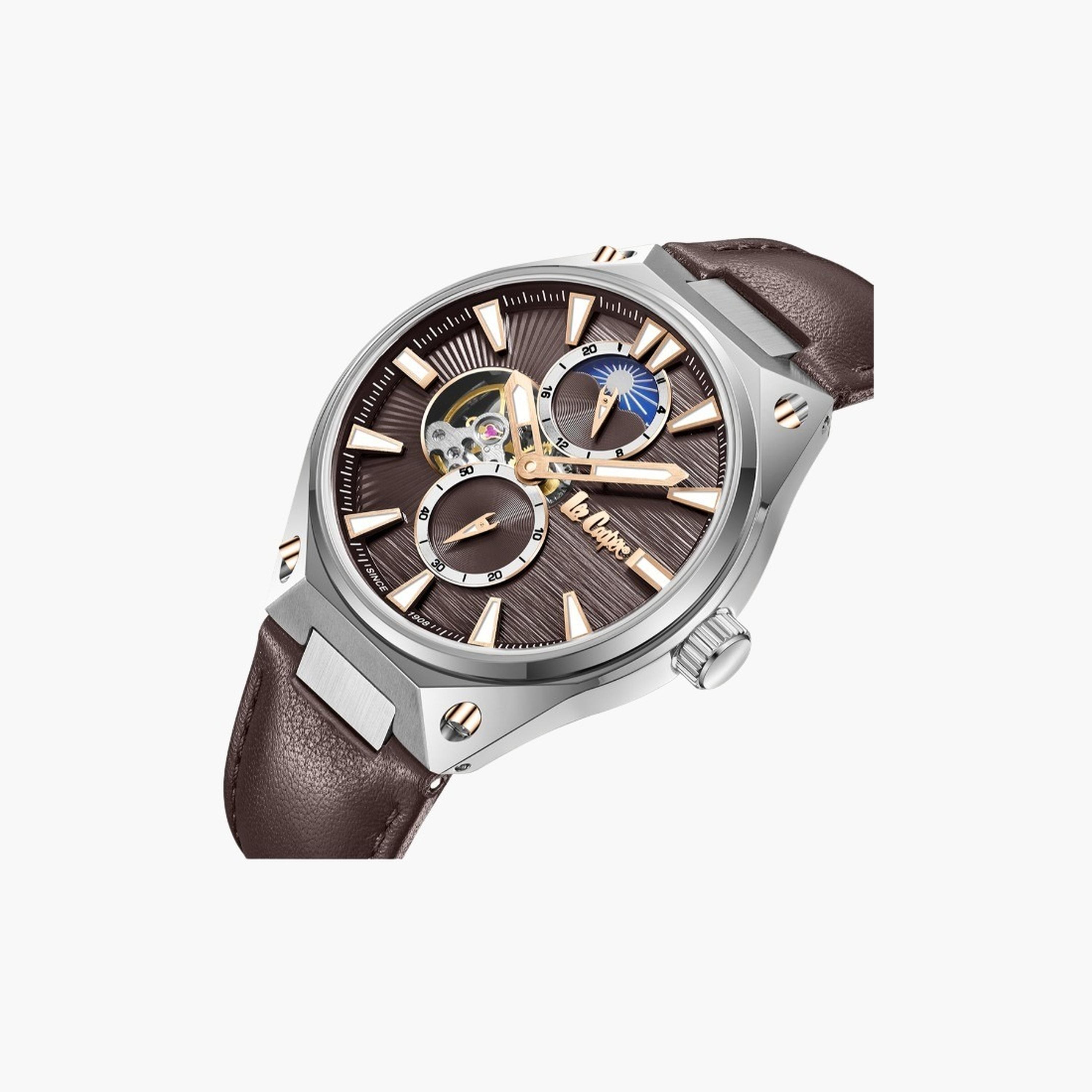 لي كوبر- ساعة رجالية 45 مم أوتوماتيكية سوار جلدي لون بني غامق-men-watchesandjewellery-watches-image-5