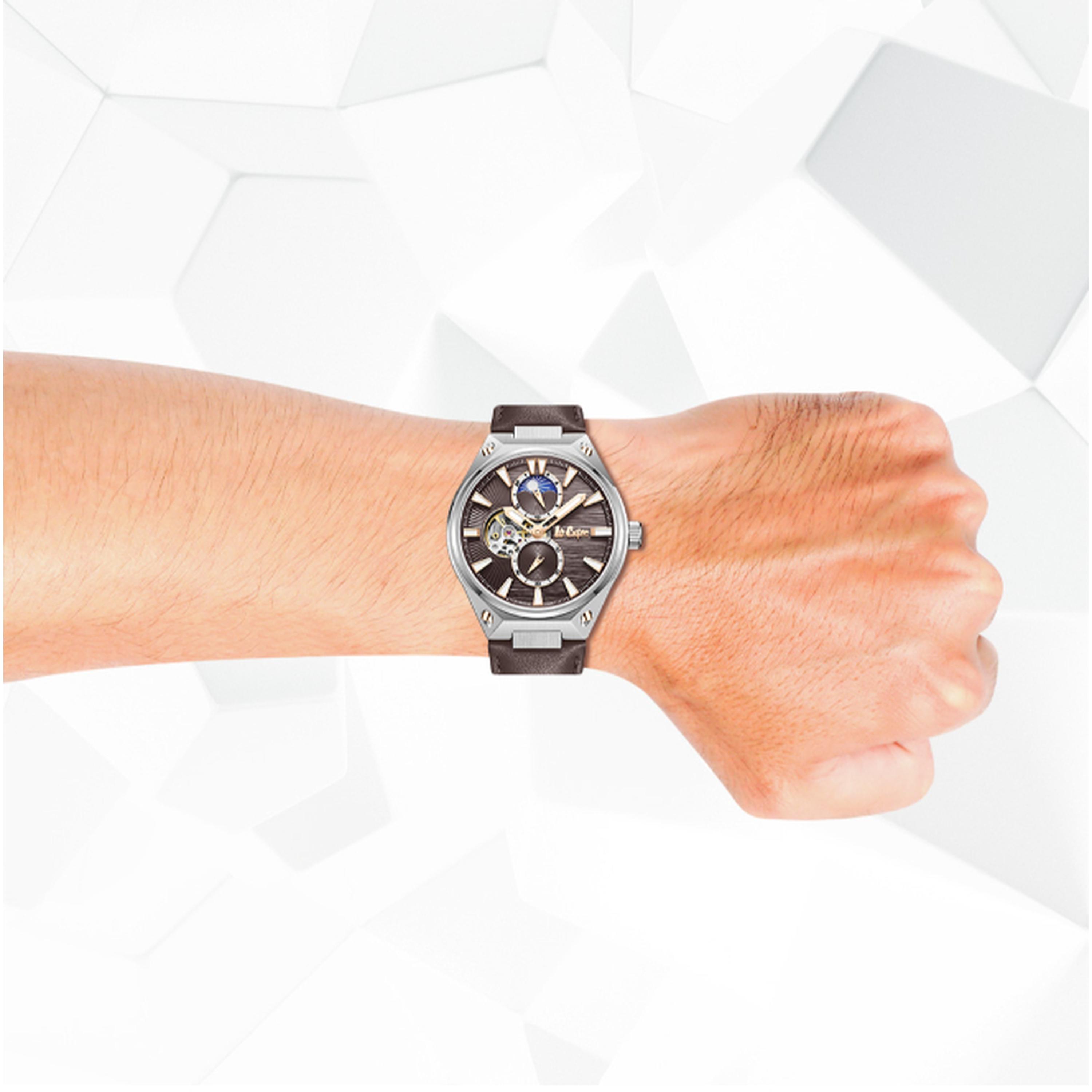 لي كوبر- ساعة رجالية 45 مم أوتوماتيكية سوار جلدي لون بني غامق-men-watchesandjewellery-watches-image-8