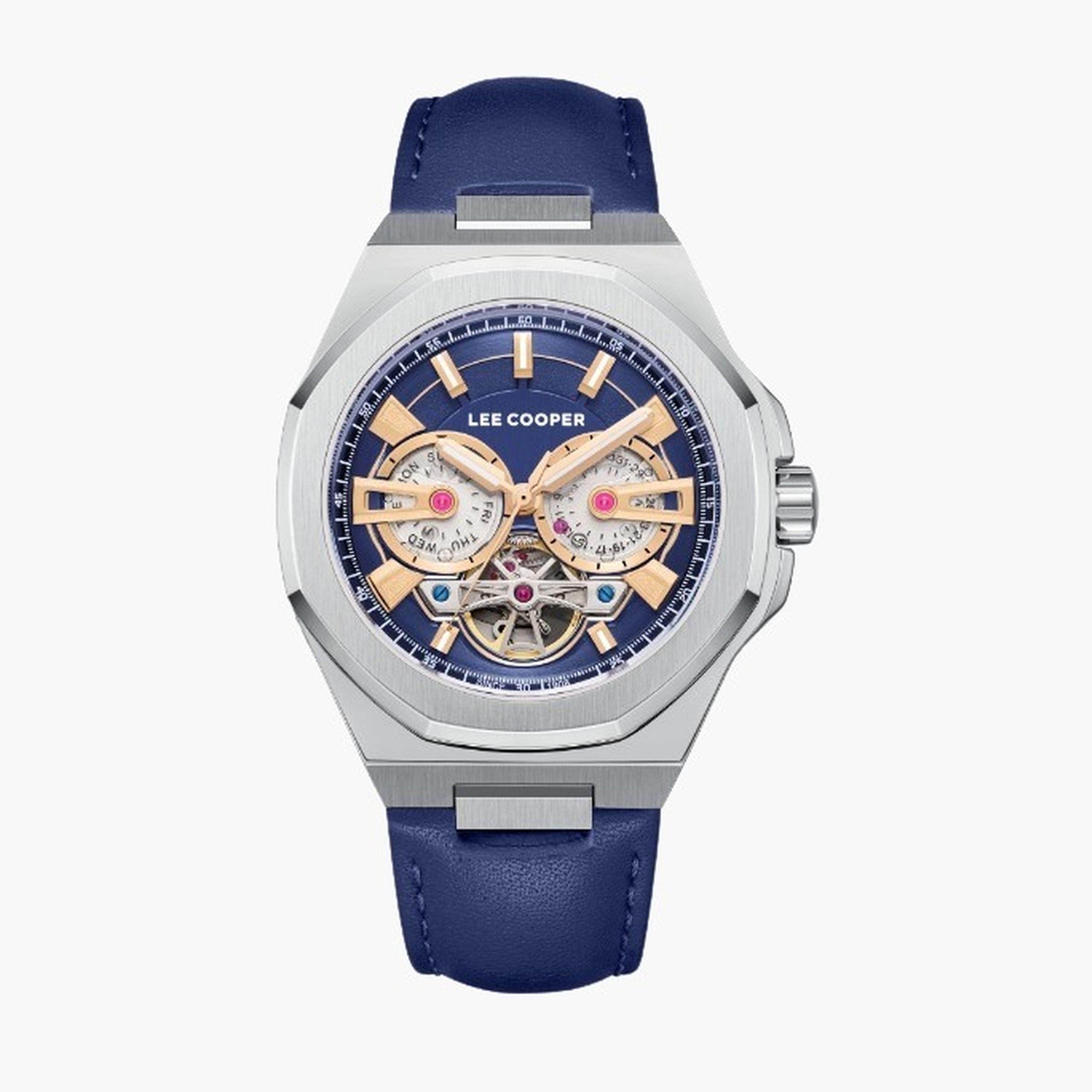 Lee Cooper Men's 43MM Blue Automatic Leather Strap Watch | LC08125.399-men-watchesandjewellery-watches-image-1