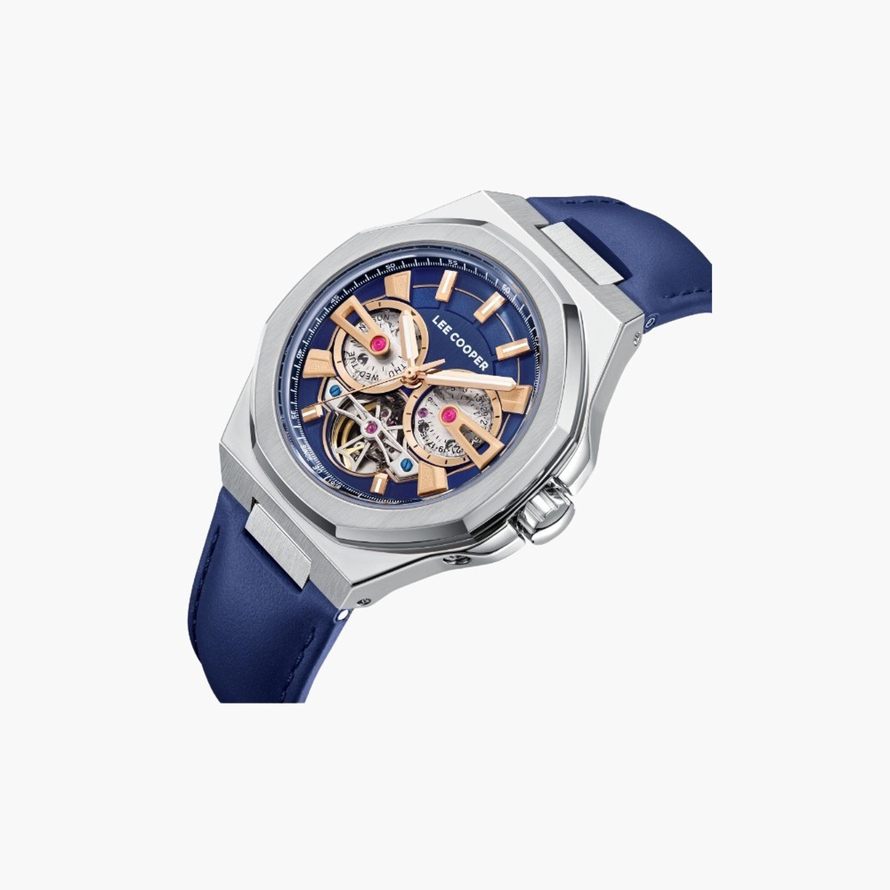 Lee Cooper Men's 43MM Blue Automatic Leather Strap Watch | LC08125.399-men-watchesandjewellery-watches-image-2