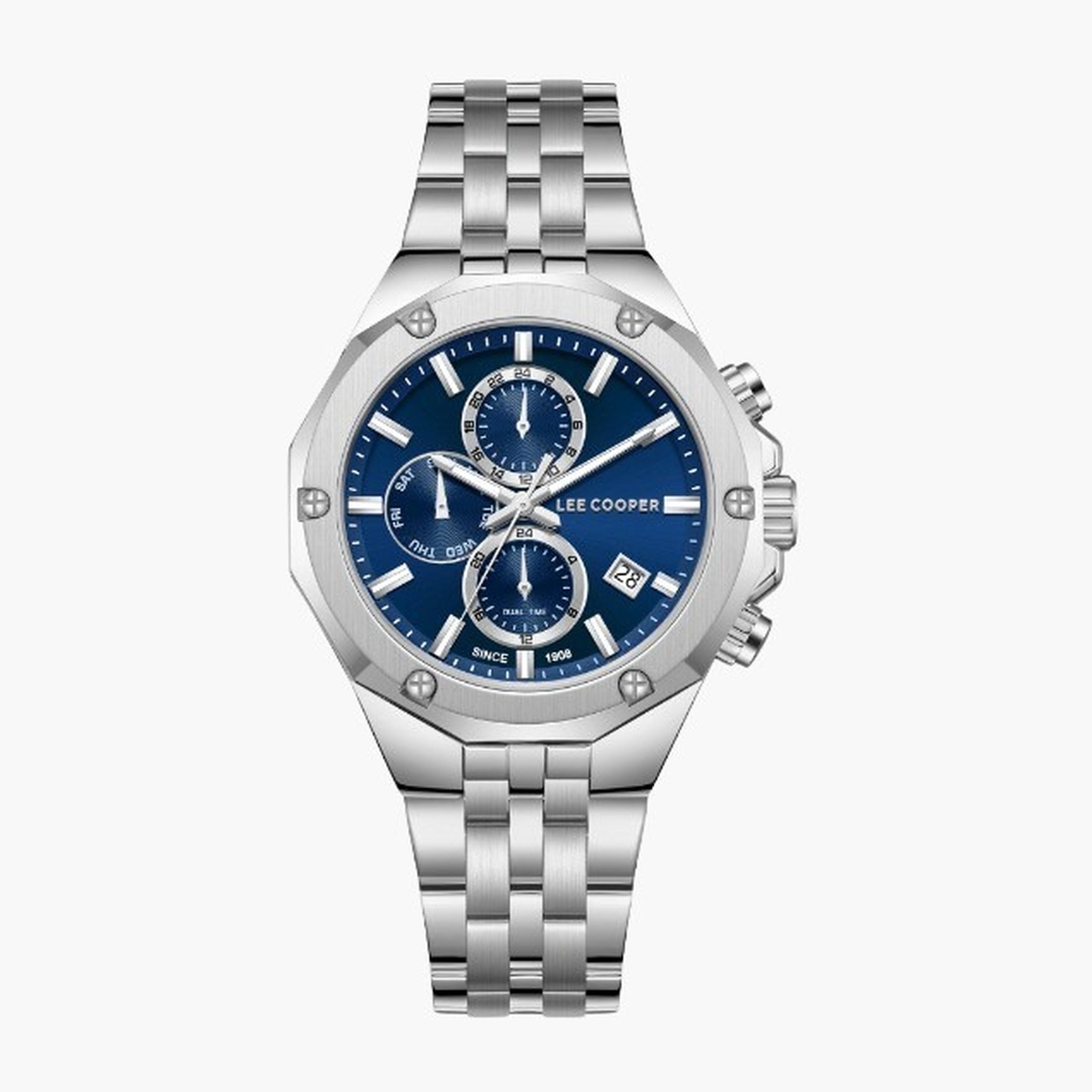 لي كوبر- ساعة رجالية 42 مم كرونوغراف سوار معدني لون أزرق-men-watchesandjewellery-watches-image-1