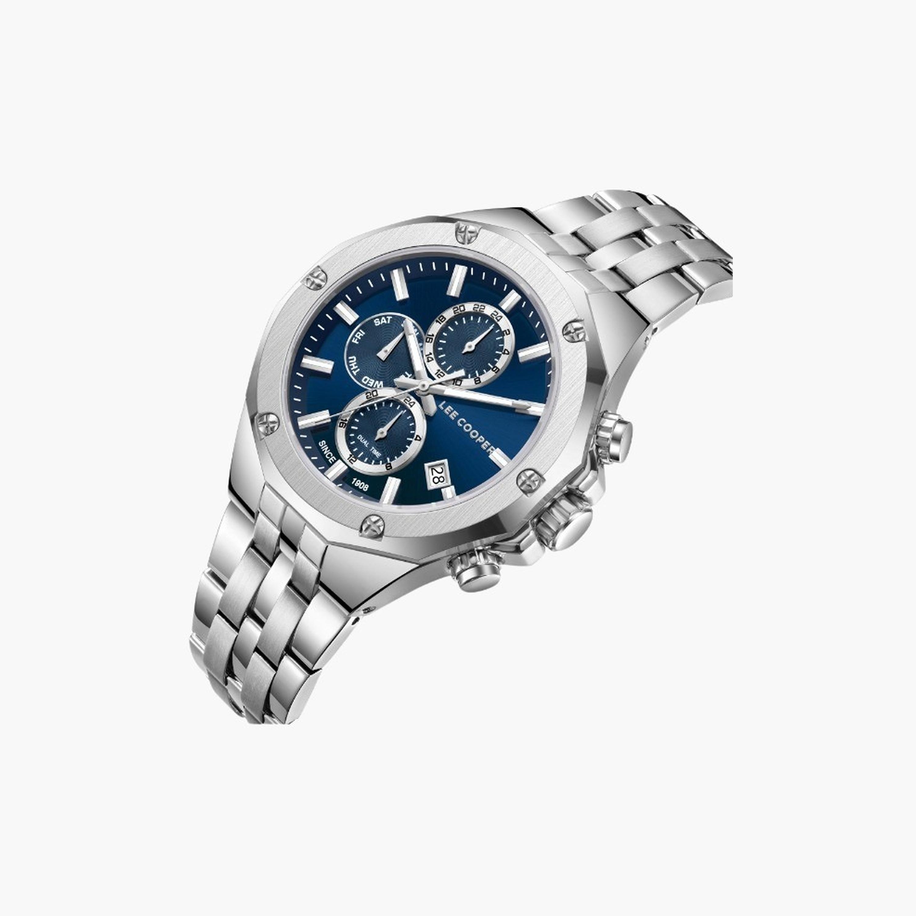 لي كوبر- ساعة رجالية 42 مم كرونوغراف سوار معدني لون أزرق-men-watchesandjewellery-watches-image-2